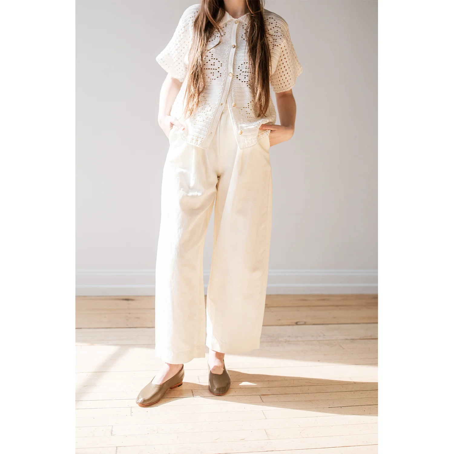 Apiece Apart Bari Cropped Trouser in Cream - Image 5