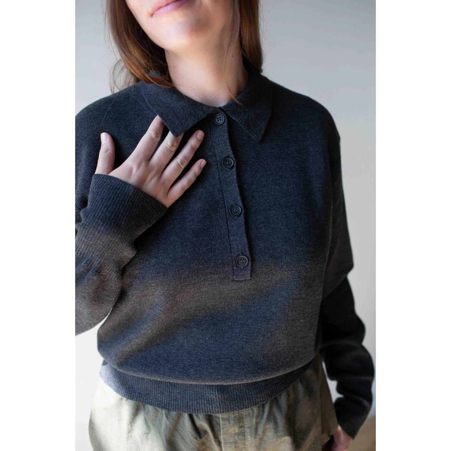 Apiece Apart Kari Polo Knit in Grey - Image 6