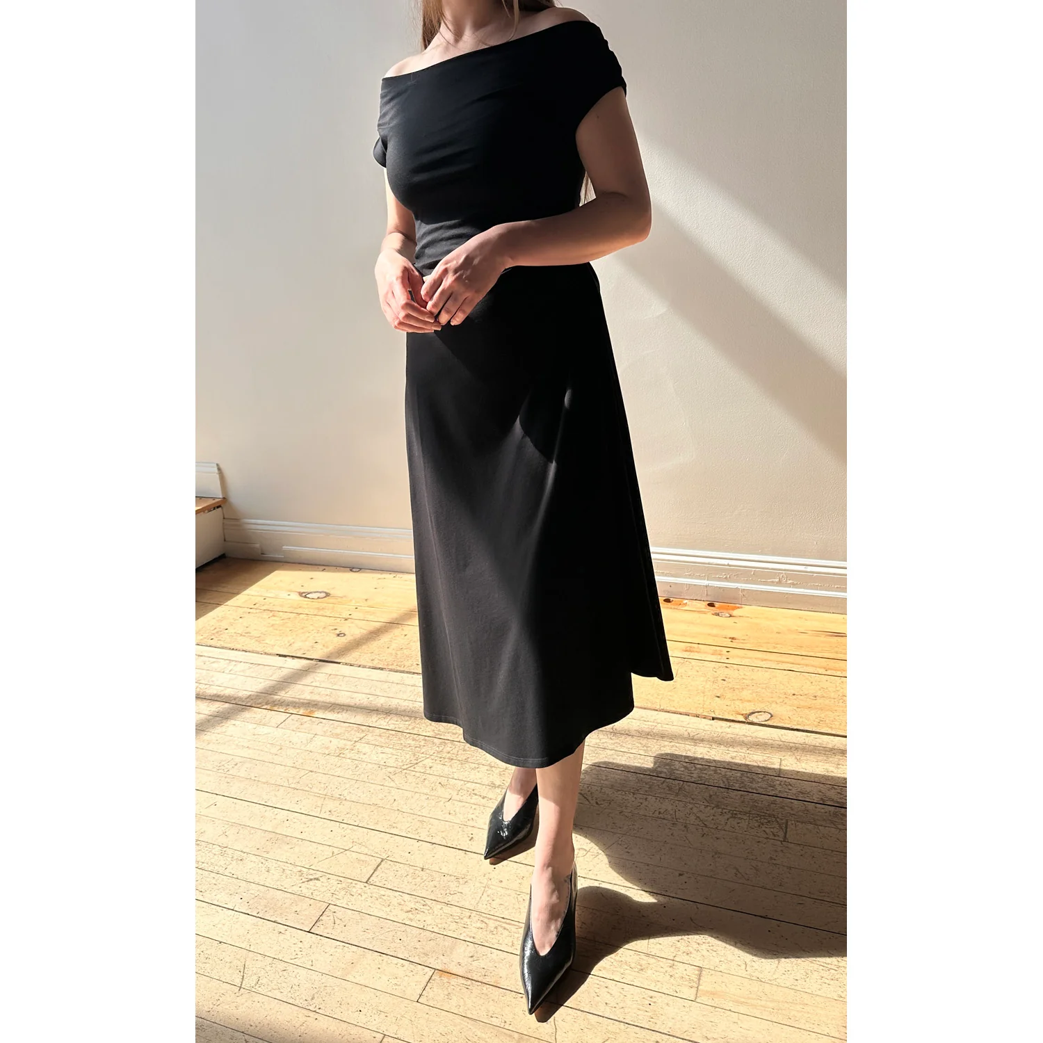 Apiece Apart Marles Off the Shoulder Dress in Black - Image 12