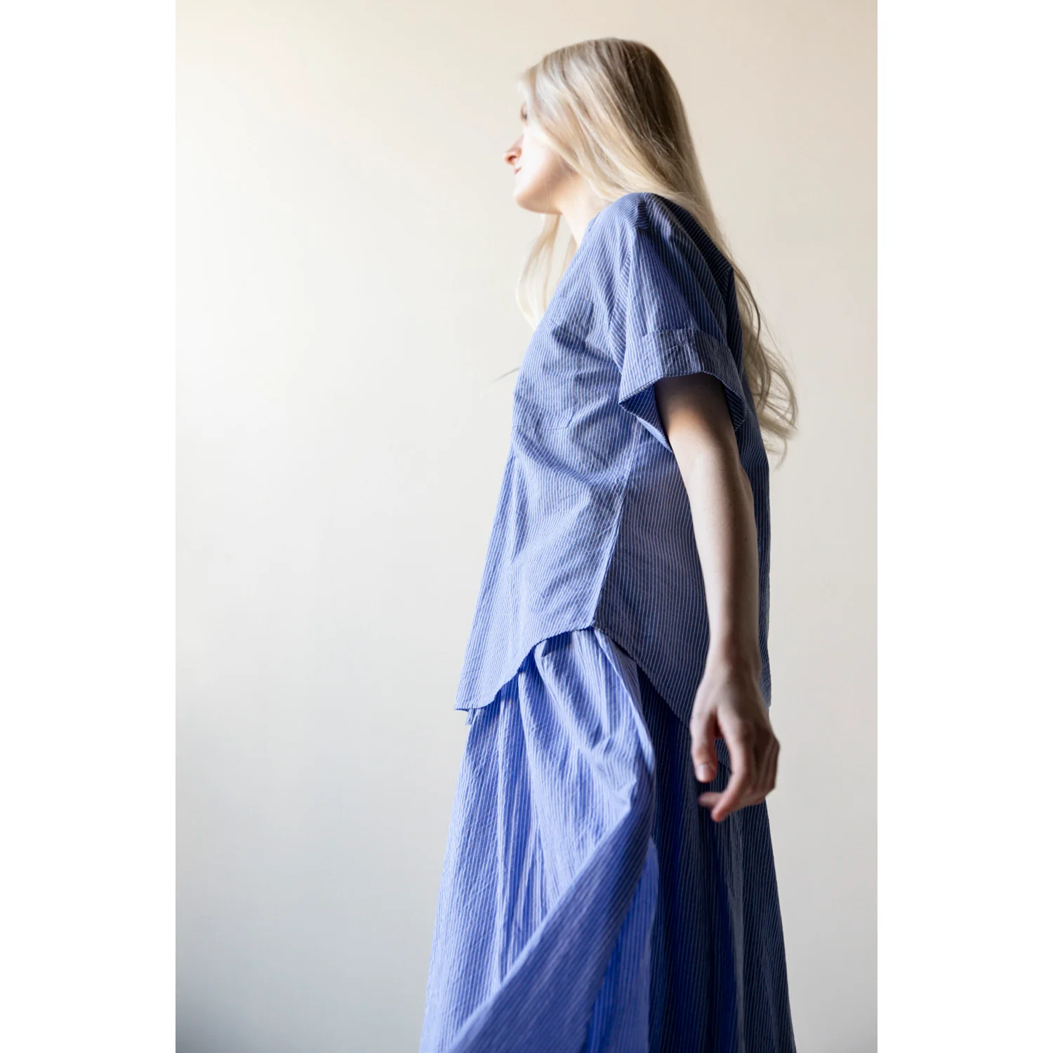 Apiece Apart Valenti Button Up in Microstripe Blue & Cream - Image 7