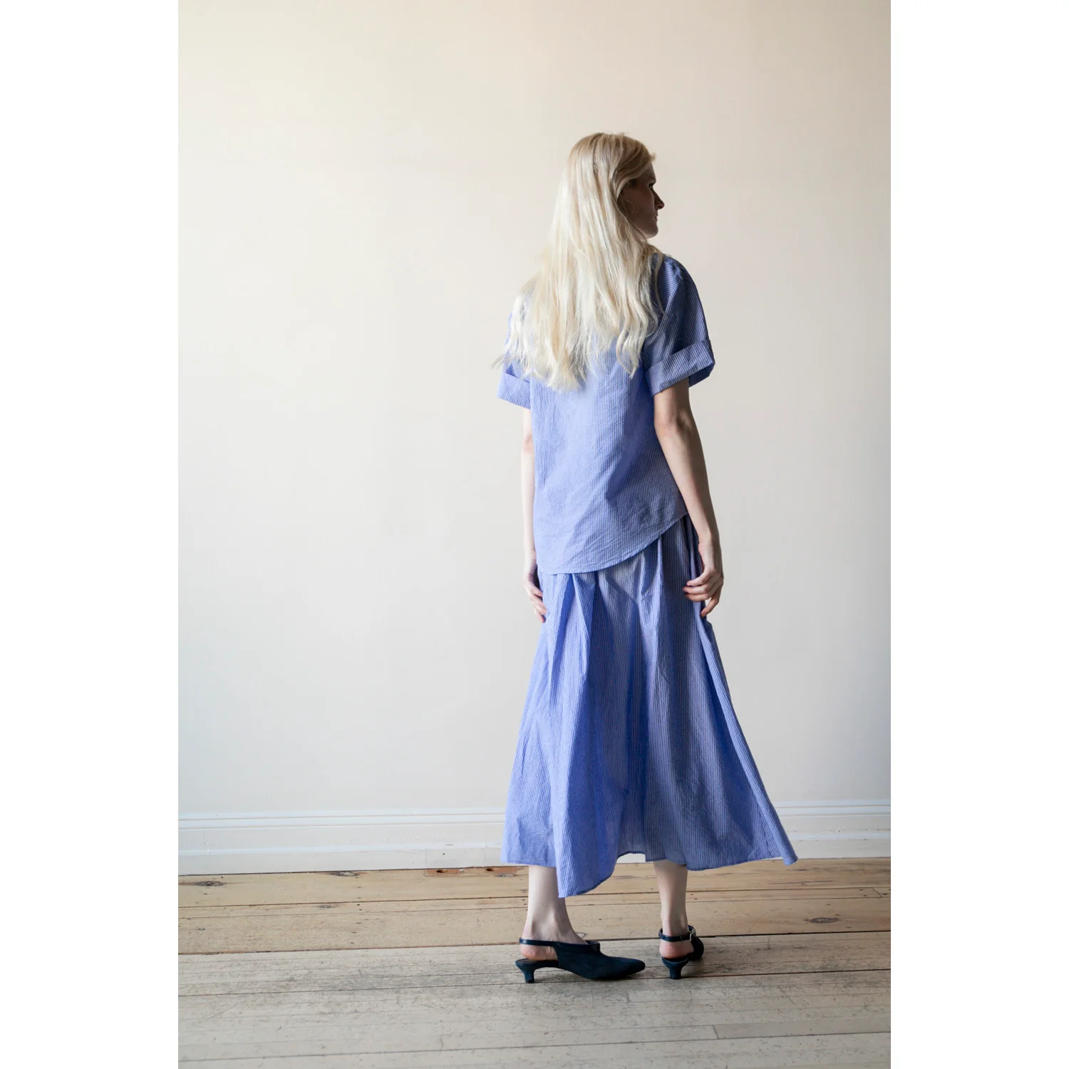 Apiece Apart Valenti Button Up in Microstripe Blue & Cream - Image 8
