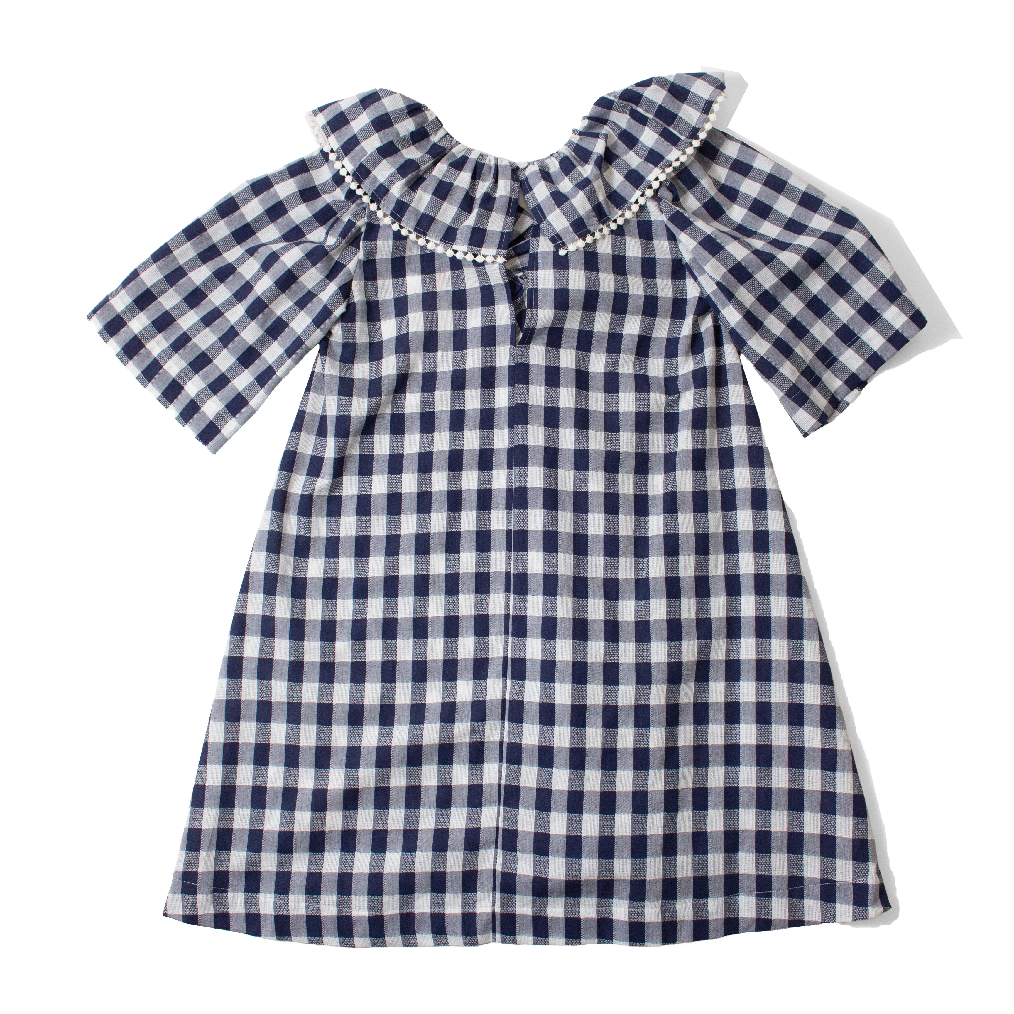 Carleen Ruffle Dress in Navy Gingham - Image 3