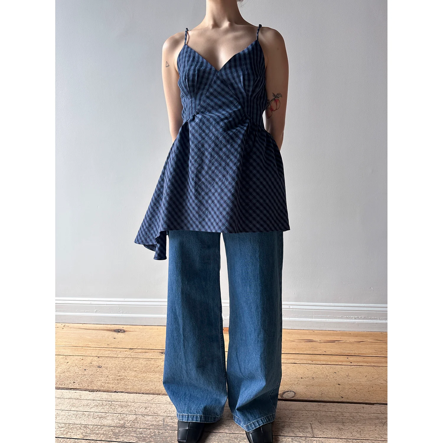 Caron Callahan Gail Top in Cornflower Navy Plaid - Image 4