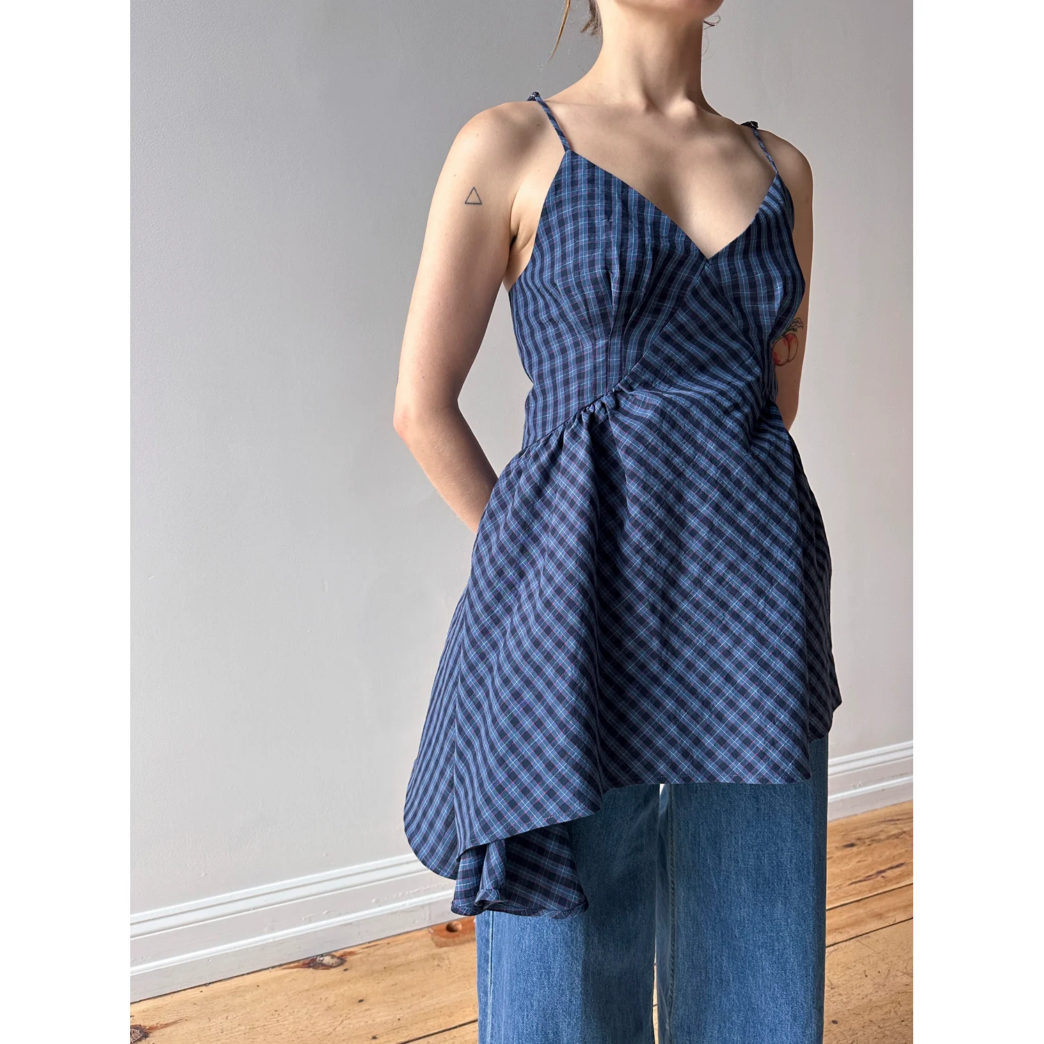 Caron Callahan Gail Top in Cornflower Navy Plaid - Image 5