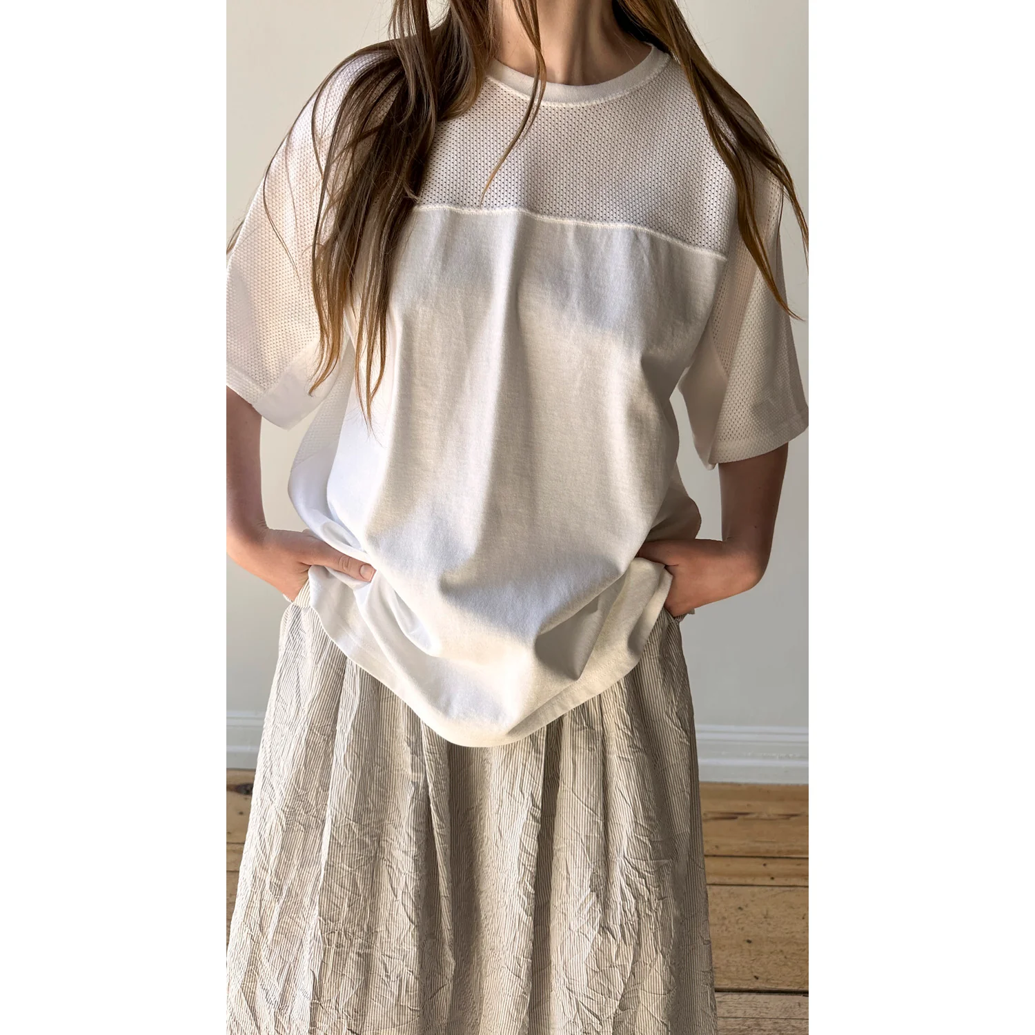 Chimala Unisex Cotton Fine Mesh Football Tee in Off White - Image 5