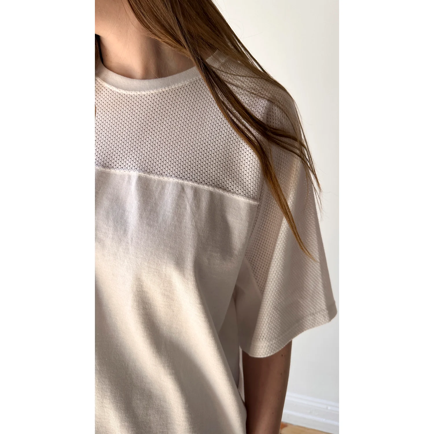 Chimala Unisex Cotton Fine Mesh Football Tee in Off White - Image 7