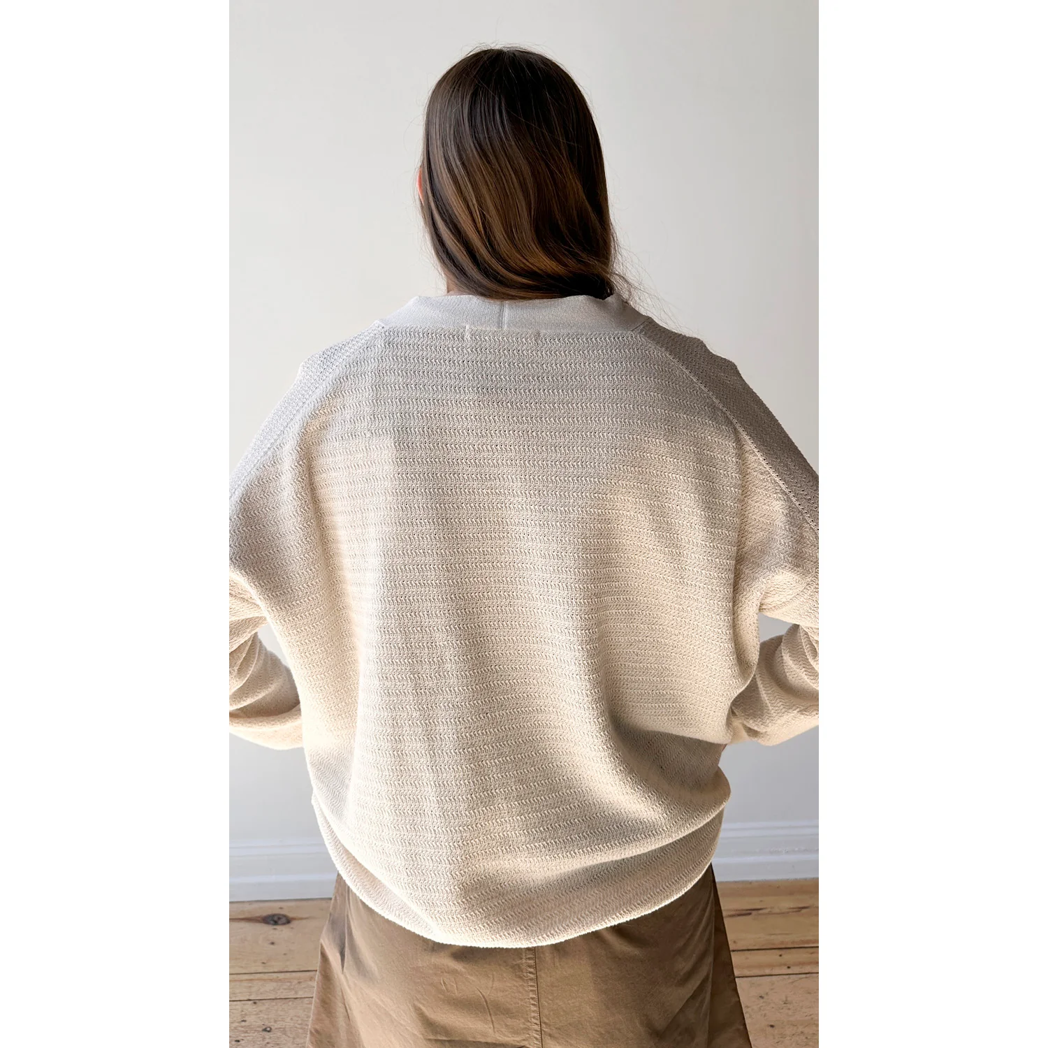 Evam Eva Cotton Paper Yarn Cardigan in Ivory - Image 8