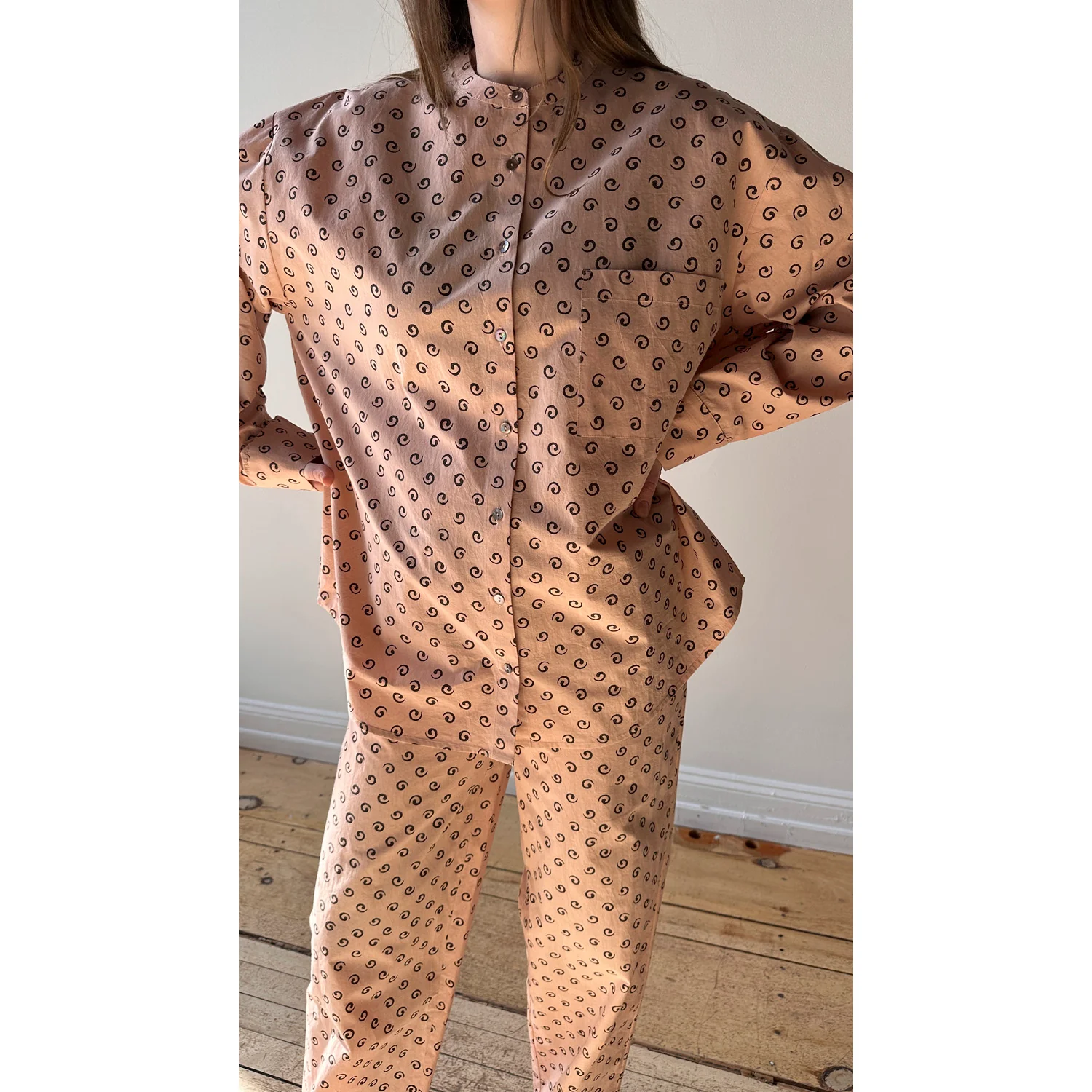 Flor Studio Margarita Buttondown in Pink/Brown Swirl - Image 7