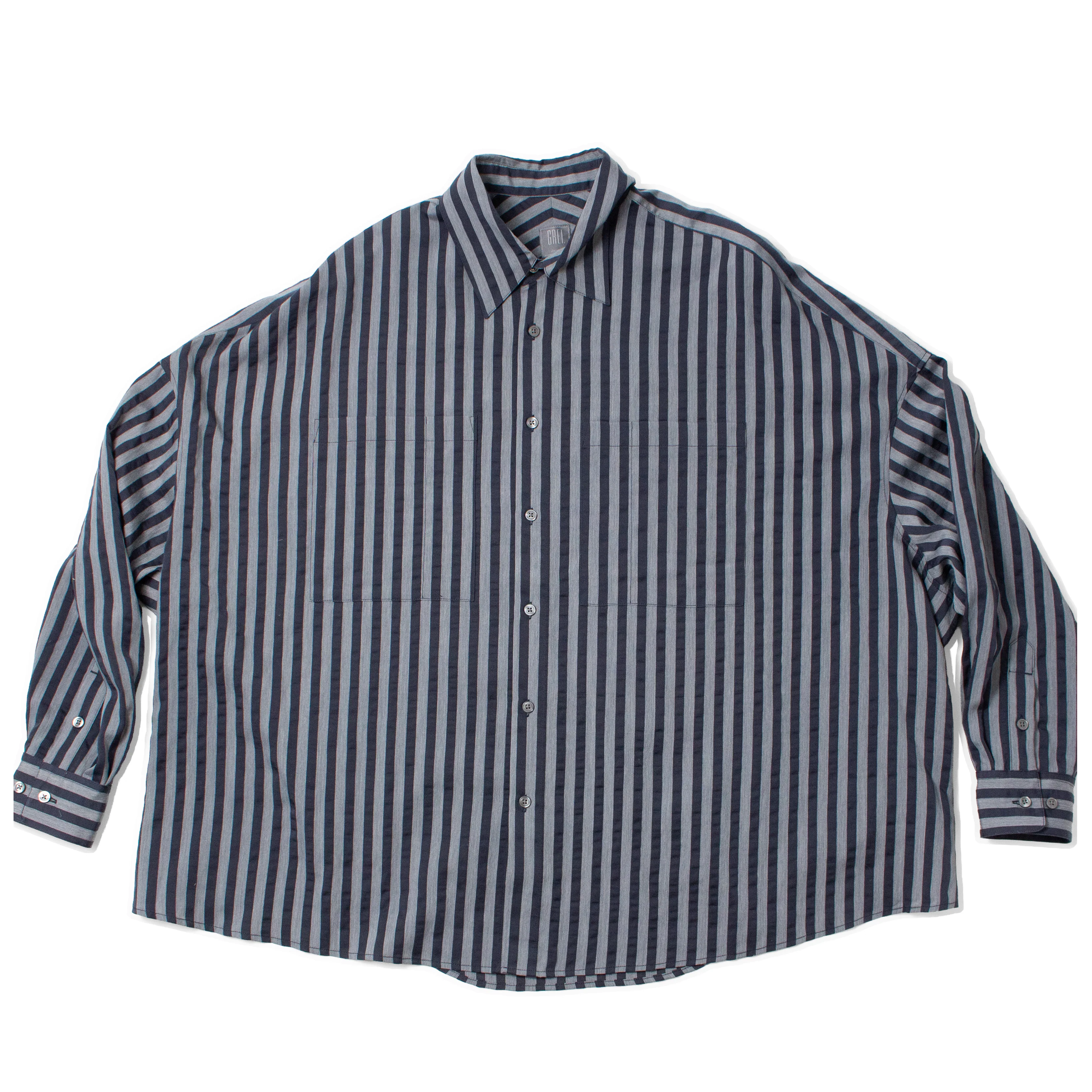 Grei Oversized IO Shirt in Wide Ripple Stripe Blue Mix - Image 2