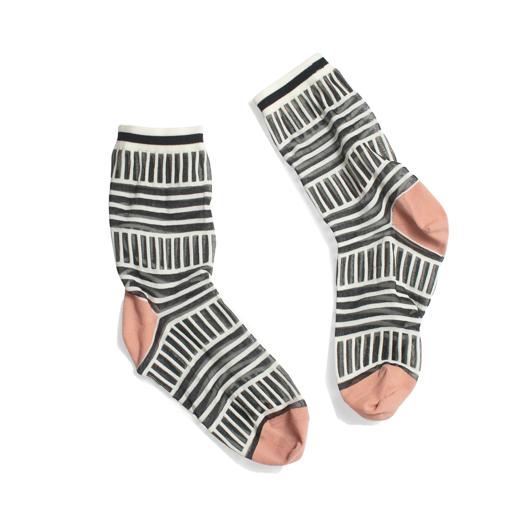 Hansel from Basel Tulle Mix Stripe Sheer Crew in Black