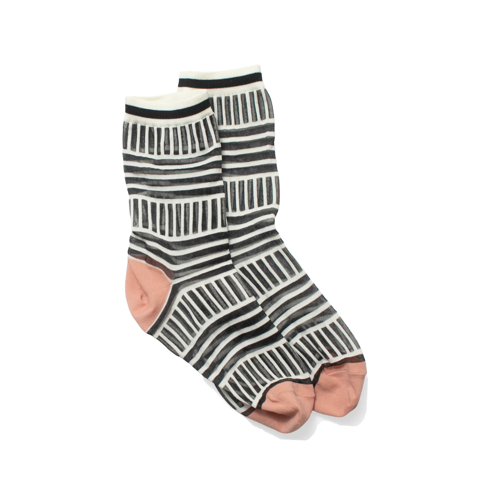 Hansel from Basel Tulle Mix Stripe Sheer Crew in Black - Image 2