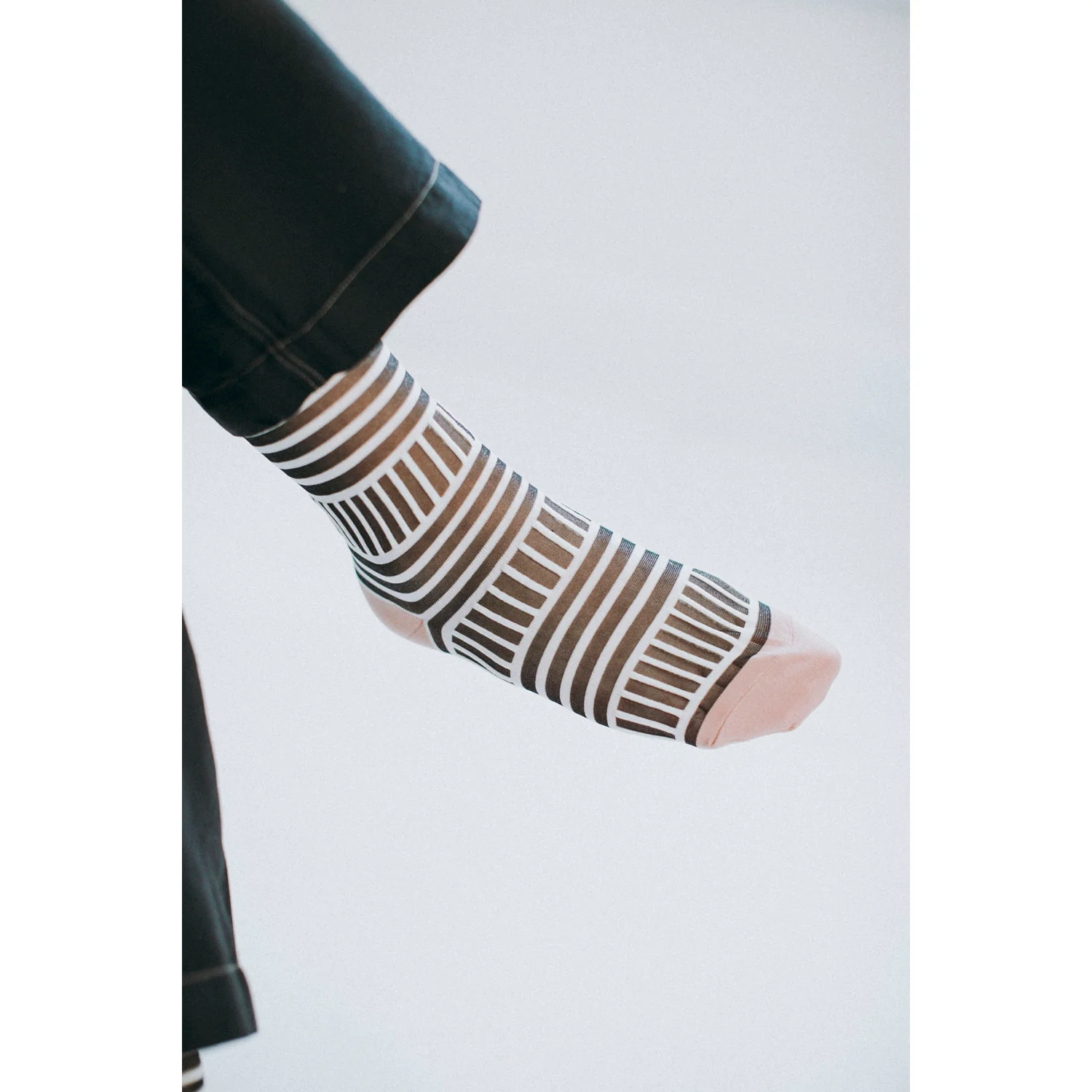 Hansel from Basel Tulle Mix Stripe Sheer Crew in Black - Image 4