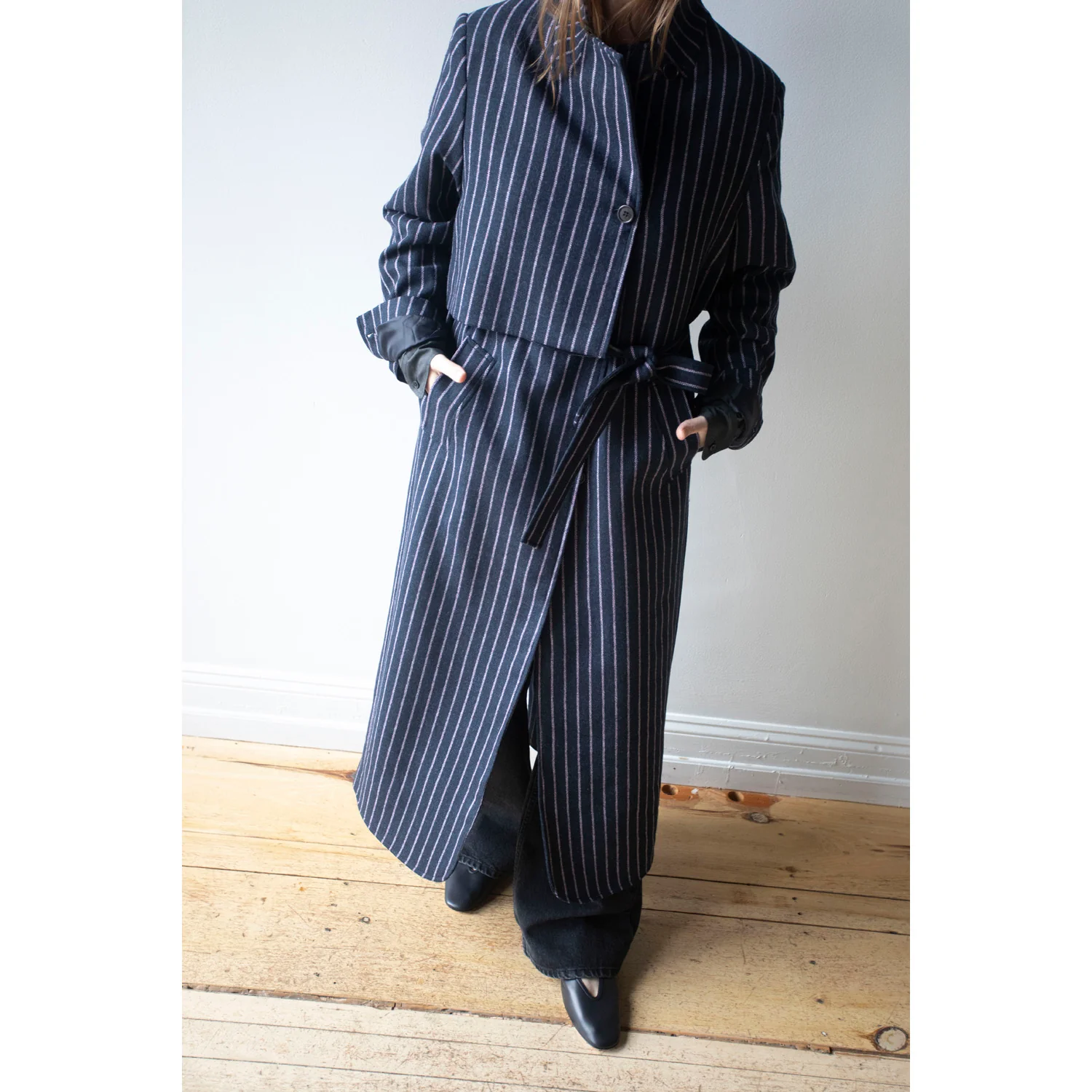 Henrik Vibskov Evening Coat in Pinstripe - Image 4