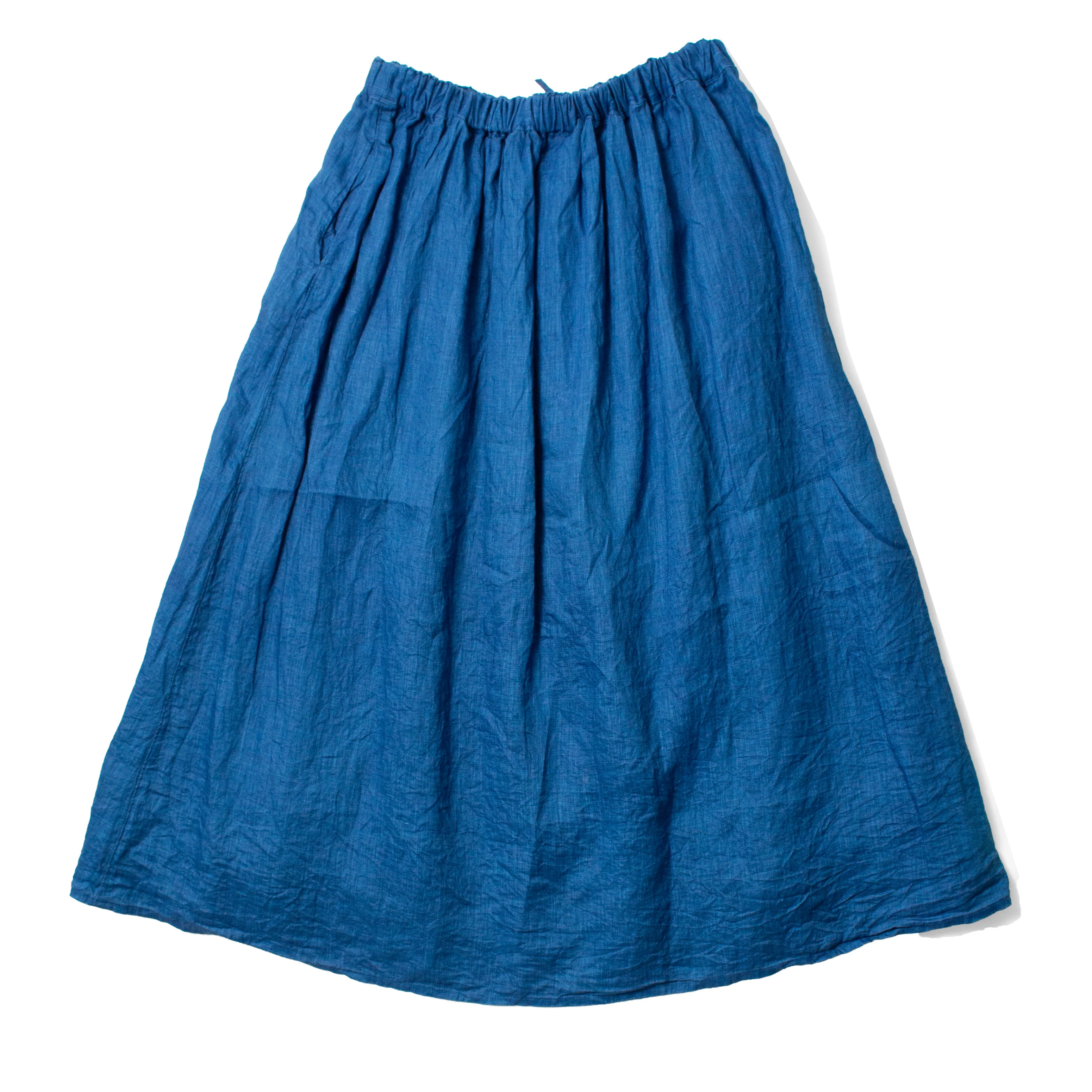 Ichi Antiquités Indigo Linen Skirt in Light Indigo - Image 3