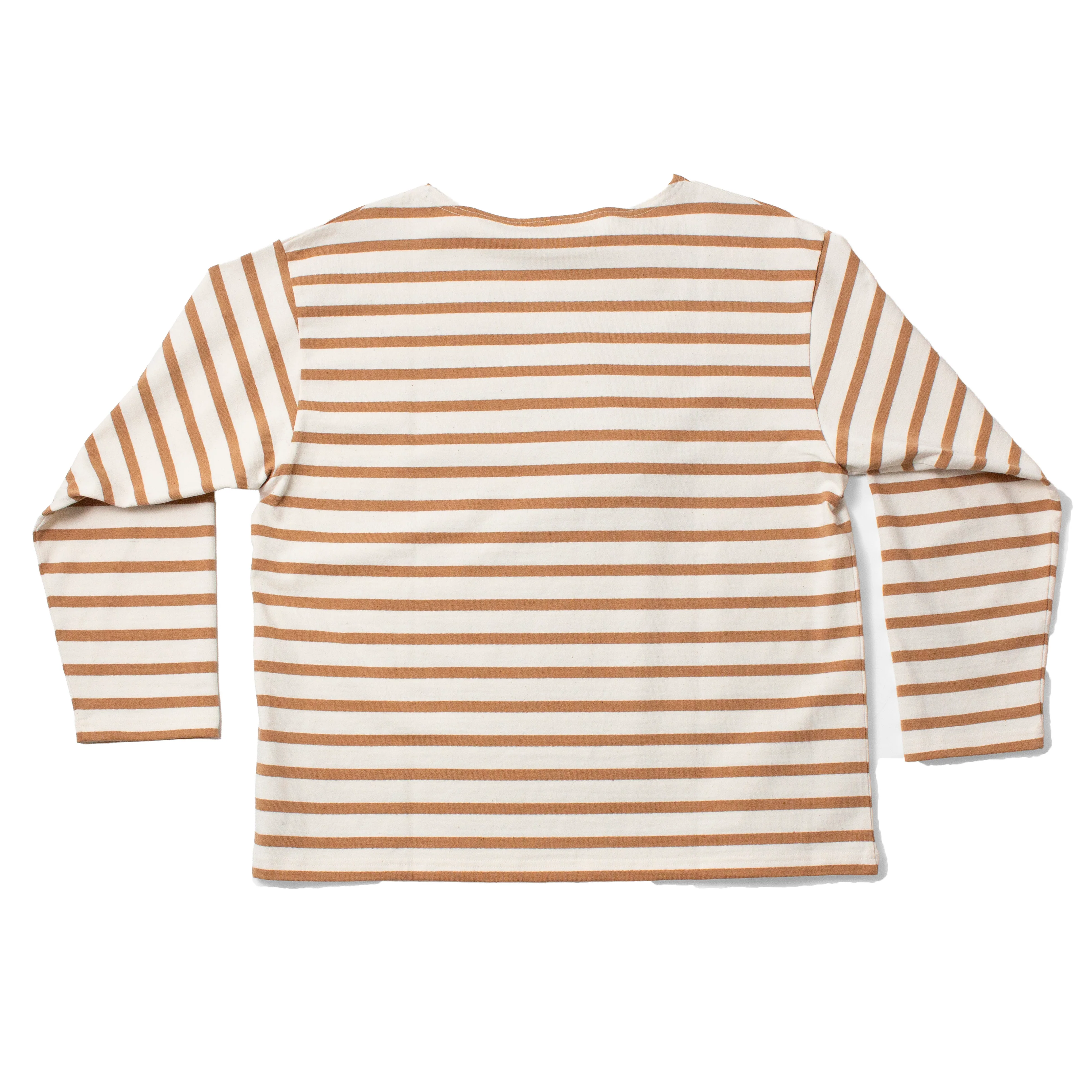 Ichi Antiquités Undyed Stripe Cotton Pullover in Natural x Camel - Image 3