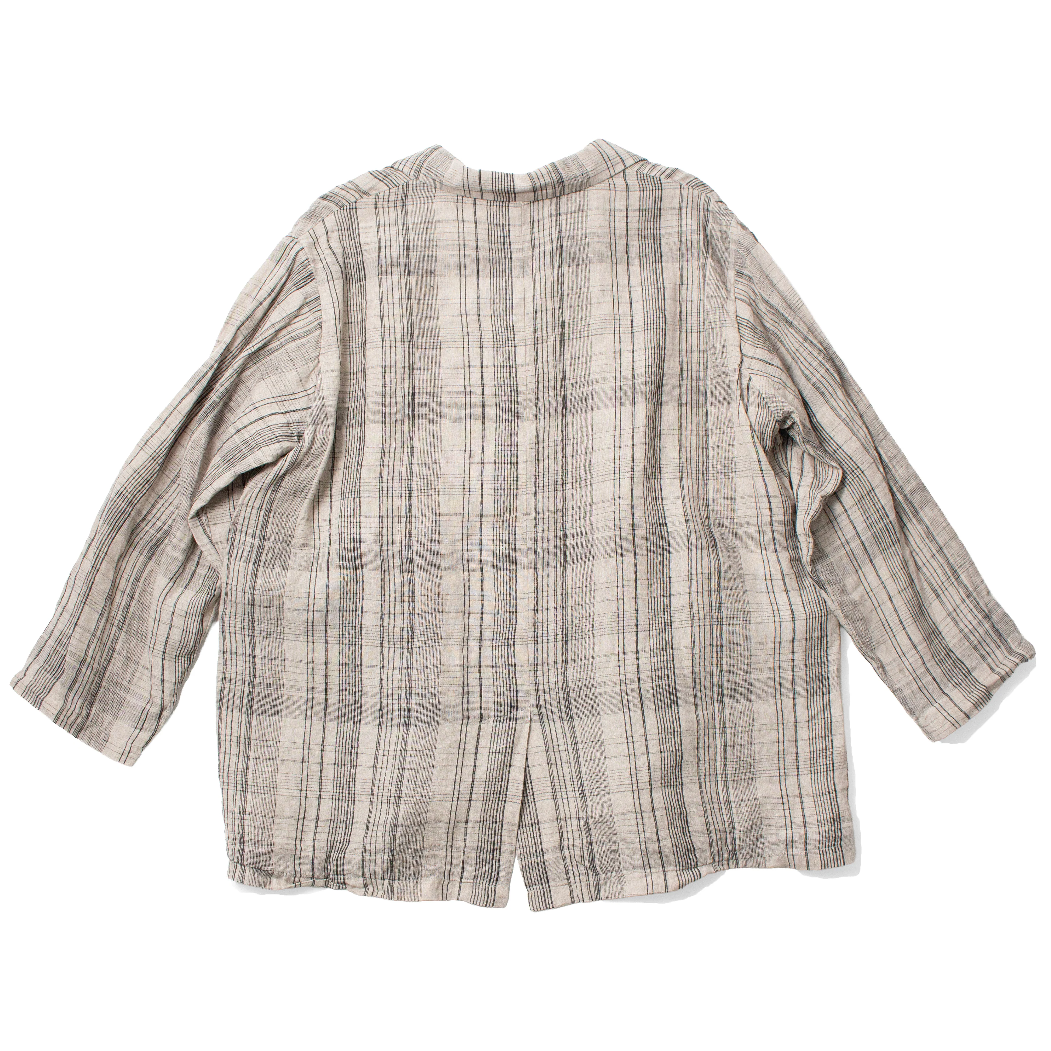 Ichi Antiquities Check Jacket in Natural Woven Linen - Image 3