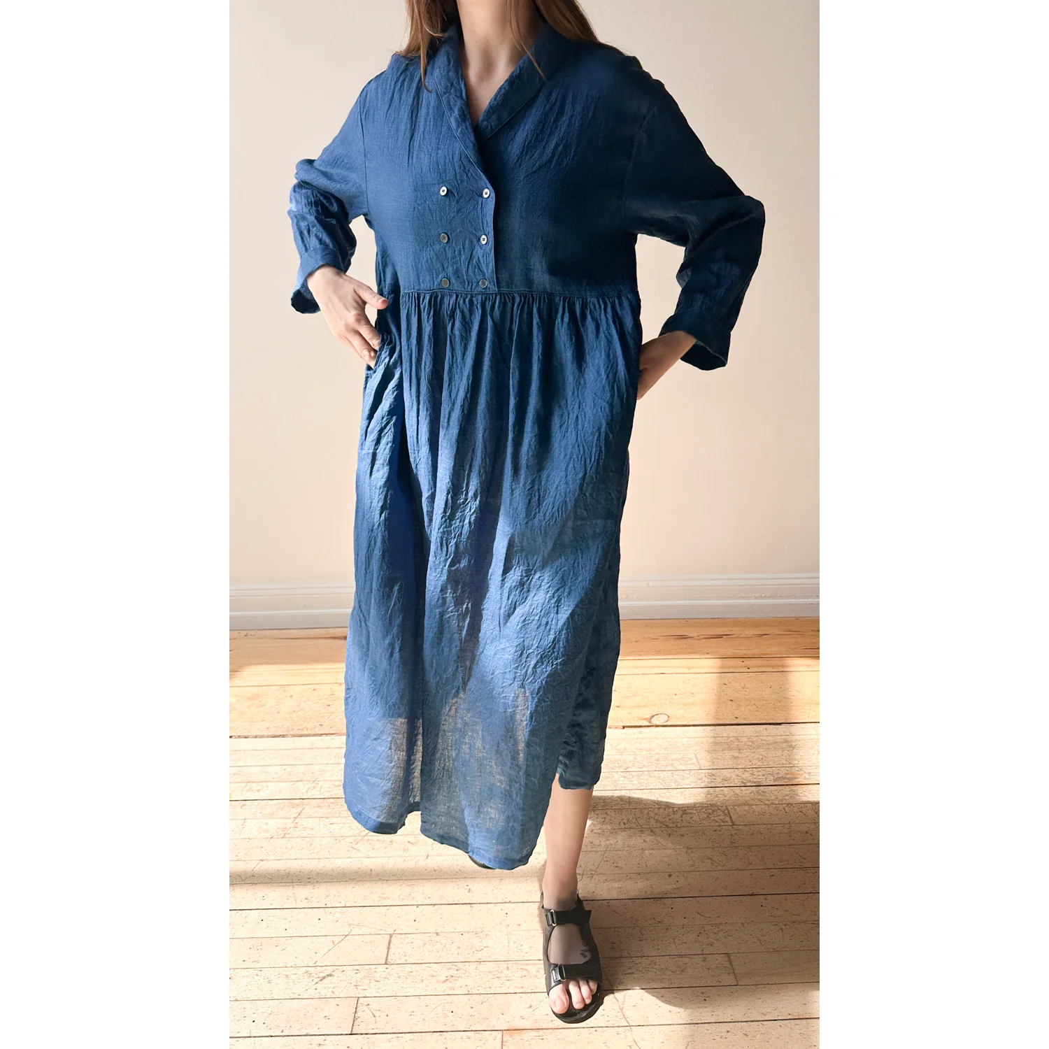 Ichi Antiquities Indigo Linen Woven Dress in Light Indigo - Image 6