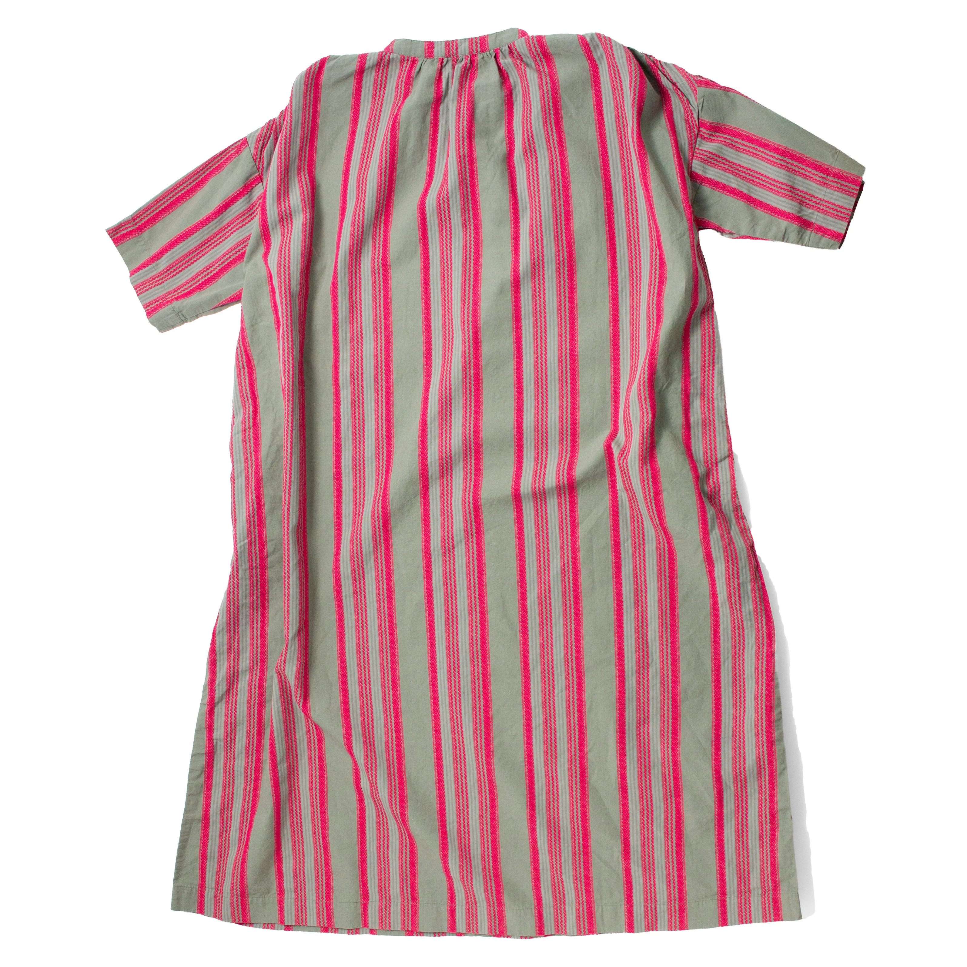 Ichi Antiquities Jacquard Stripe Woven Dress in Khaki x Pink - Image 3