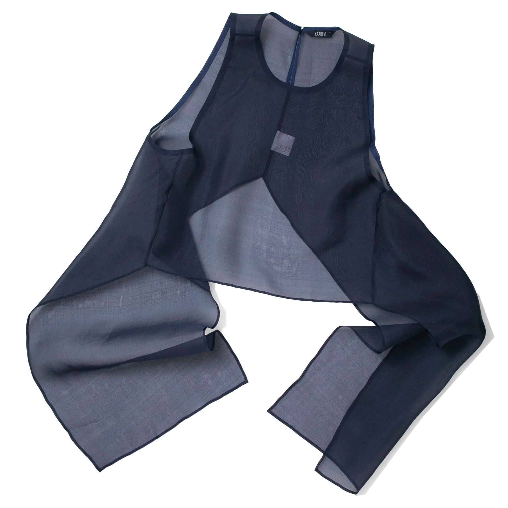 Kaarem Urchin Sleeveless Silk Organza Tie Top in Dark Blue