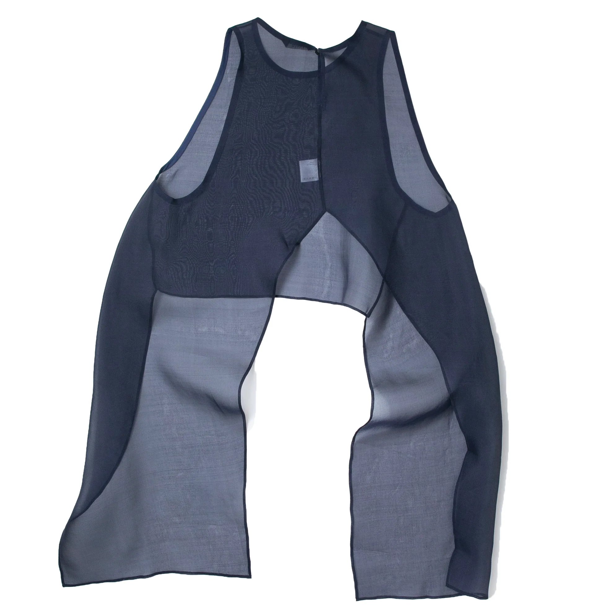 Kaarem Urchin Sleeveless Silk Organza Tie Top in Dark Blue - Image 2