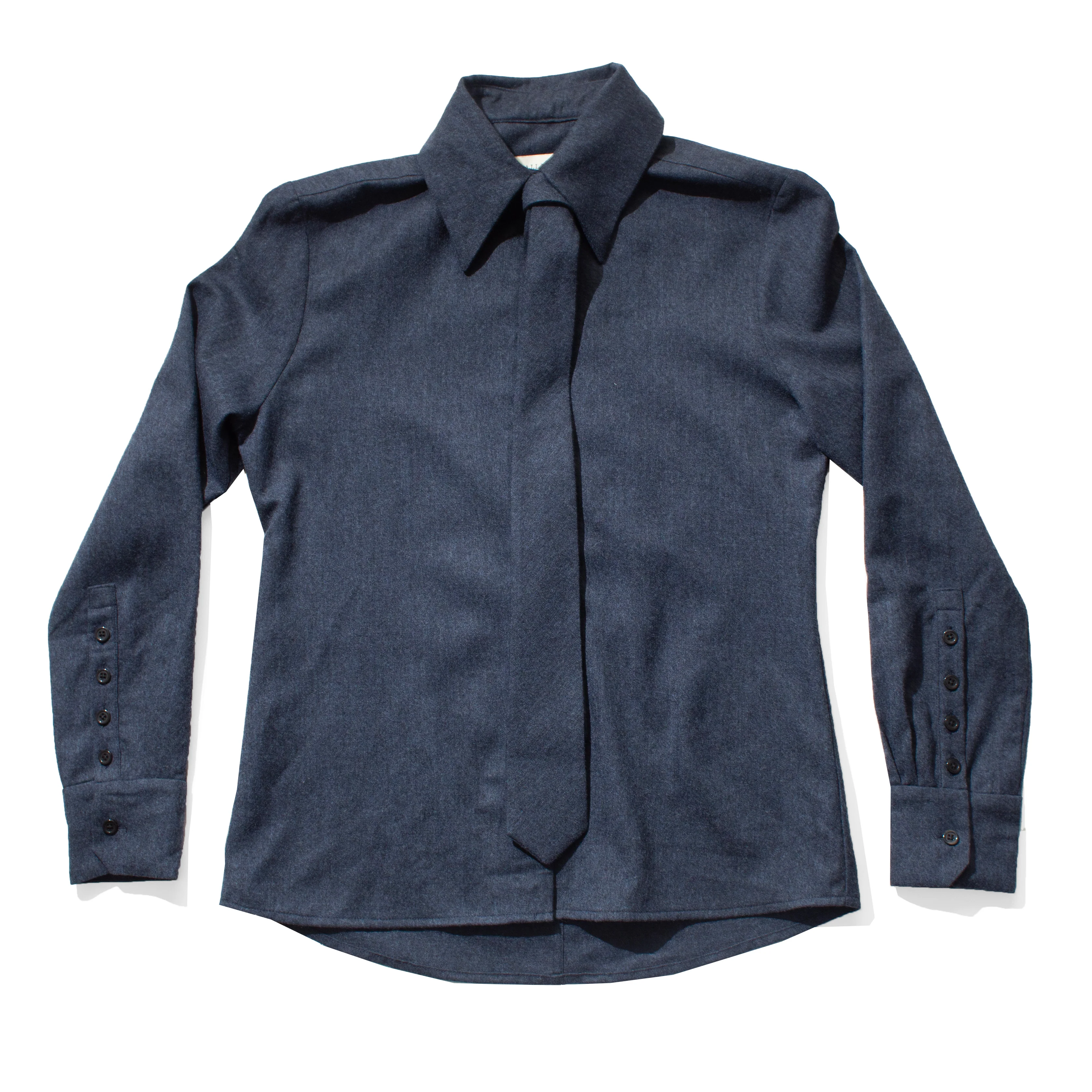 Kallmeyer Billie Tie Blouse in Heather Navy - Image 2