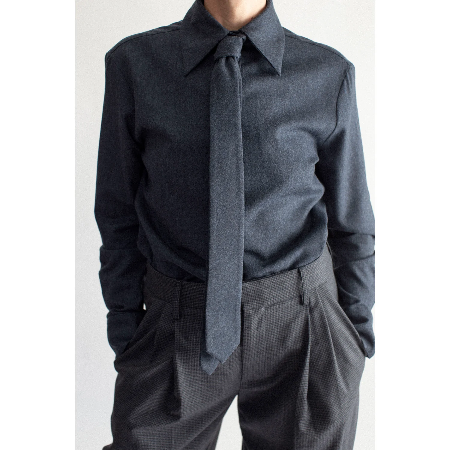 Kallmeyer Billie Tie Blouse in Heather Navy - Image 5
