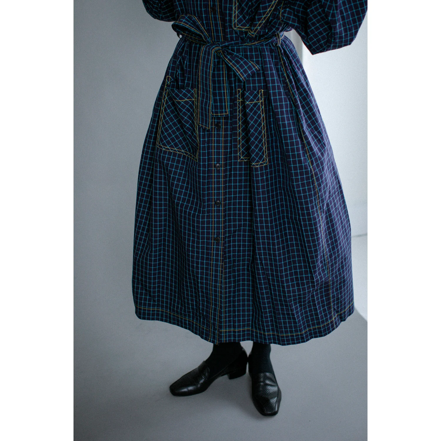 Kasmaria Trench Dress in Blue Windowpane Check - Image 11