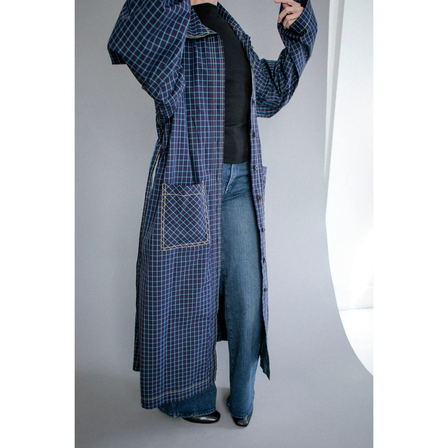 Kasmaria Trench Dress in Blue Windowpane Check - Image 15