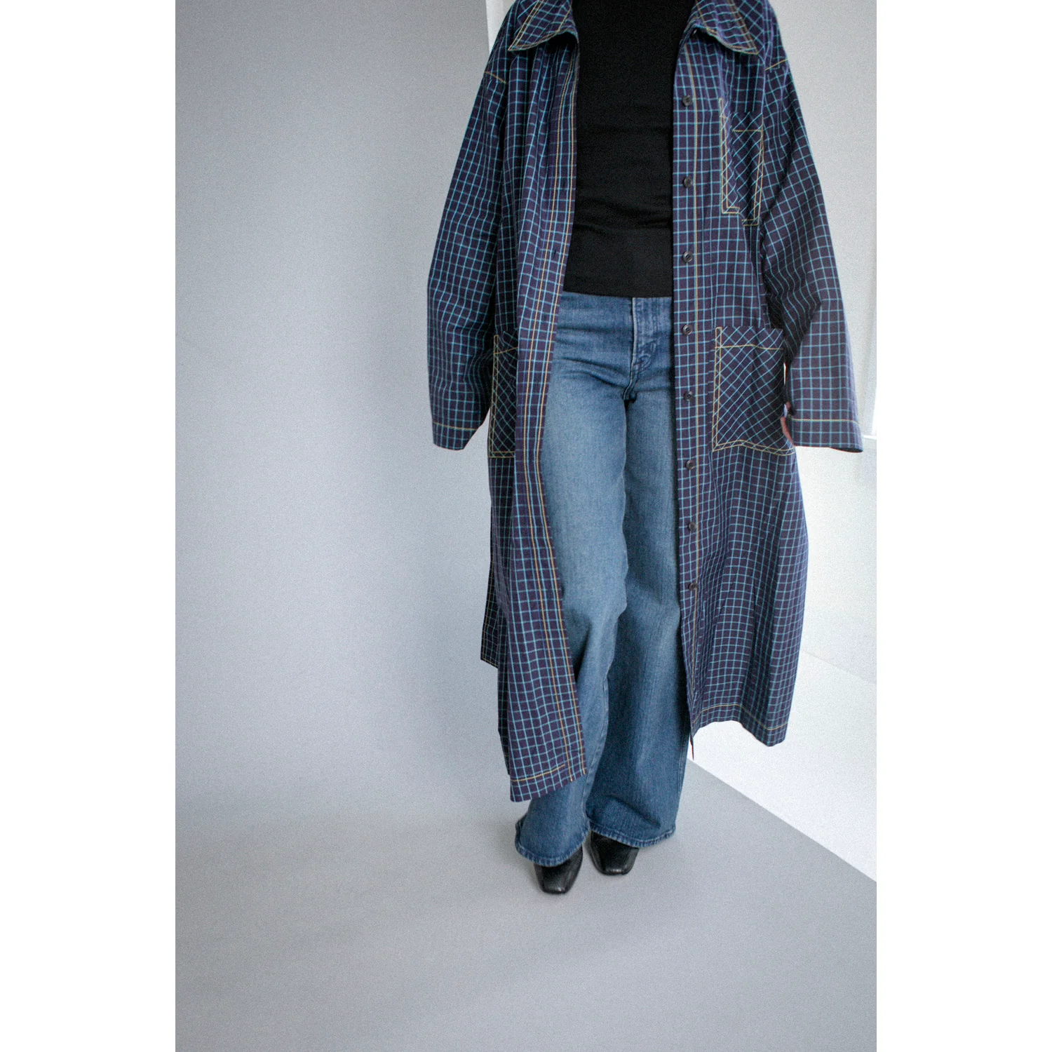 Kasmaria Trench Dress in Blue Windowpane Check - Image 16