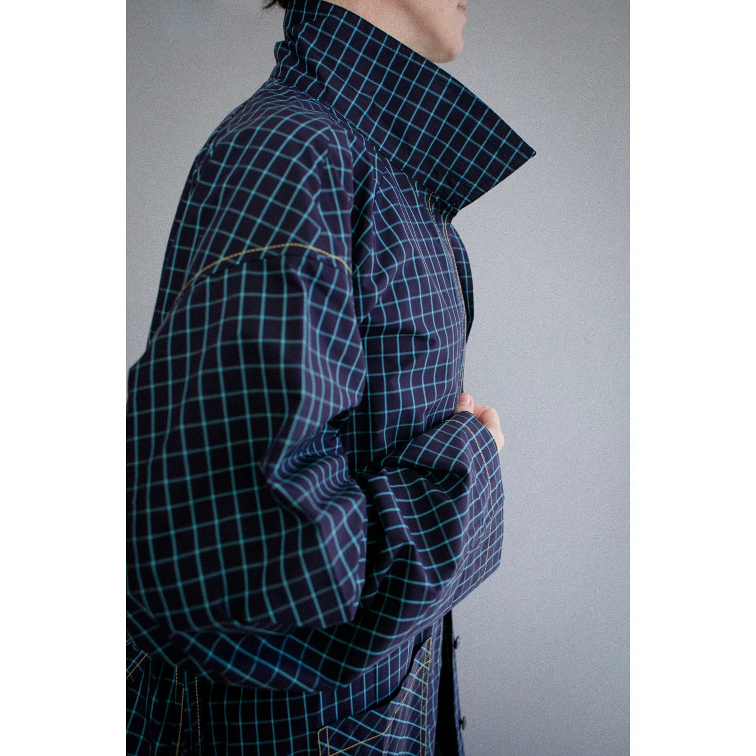 Kasmaria Trench Dress in Blue Windowpane Check - Image 7