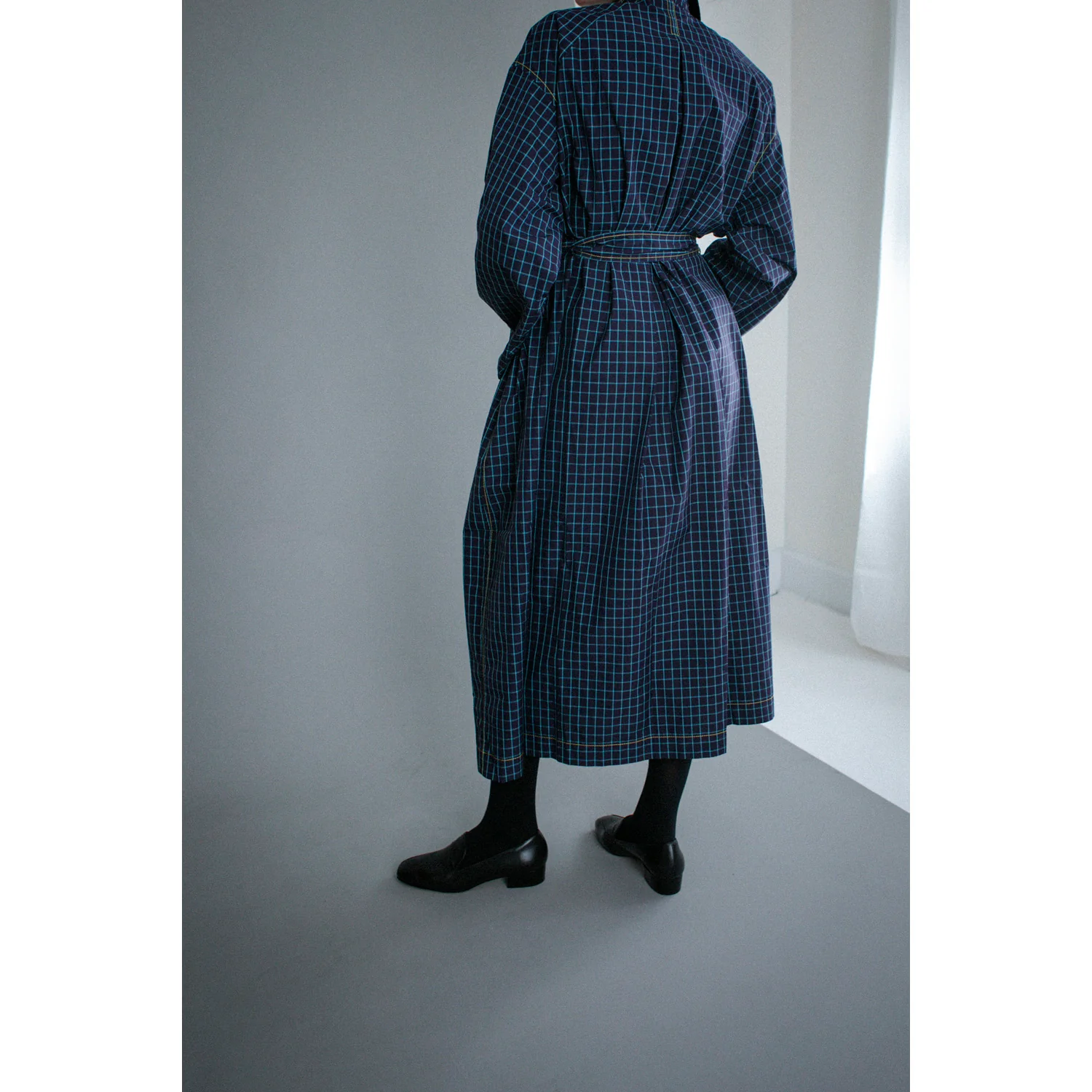 Kasmaria Trench Dress in Blue Windowpane Check - Image 9