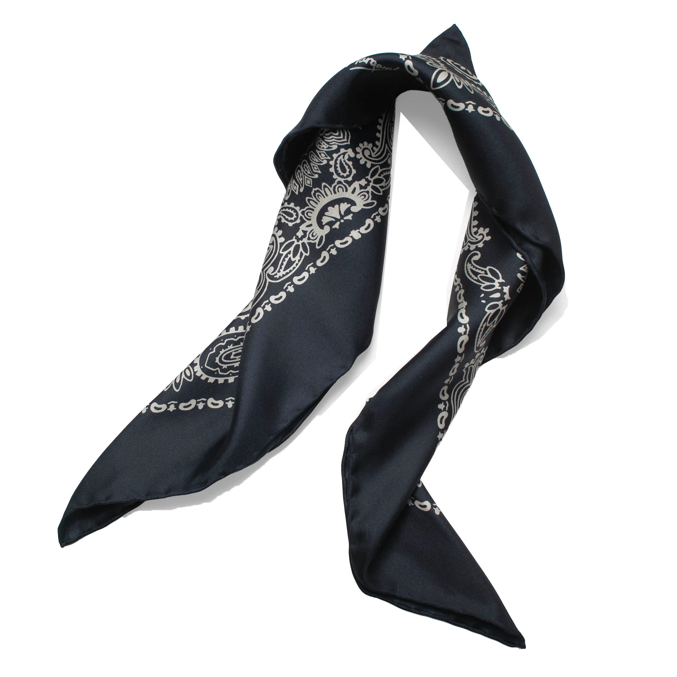Margaret Howell Paisley Bandana in Navy/Stone Silk - Image 3