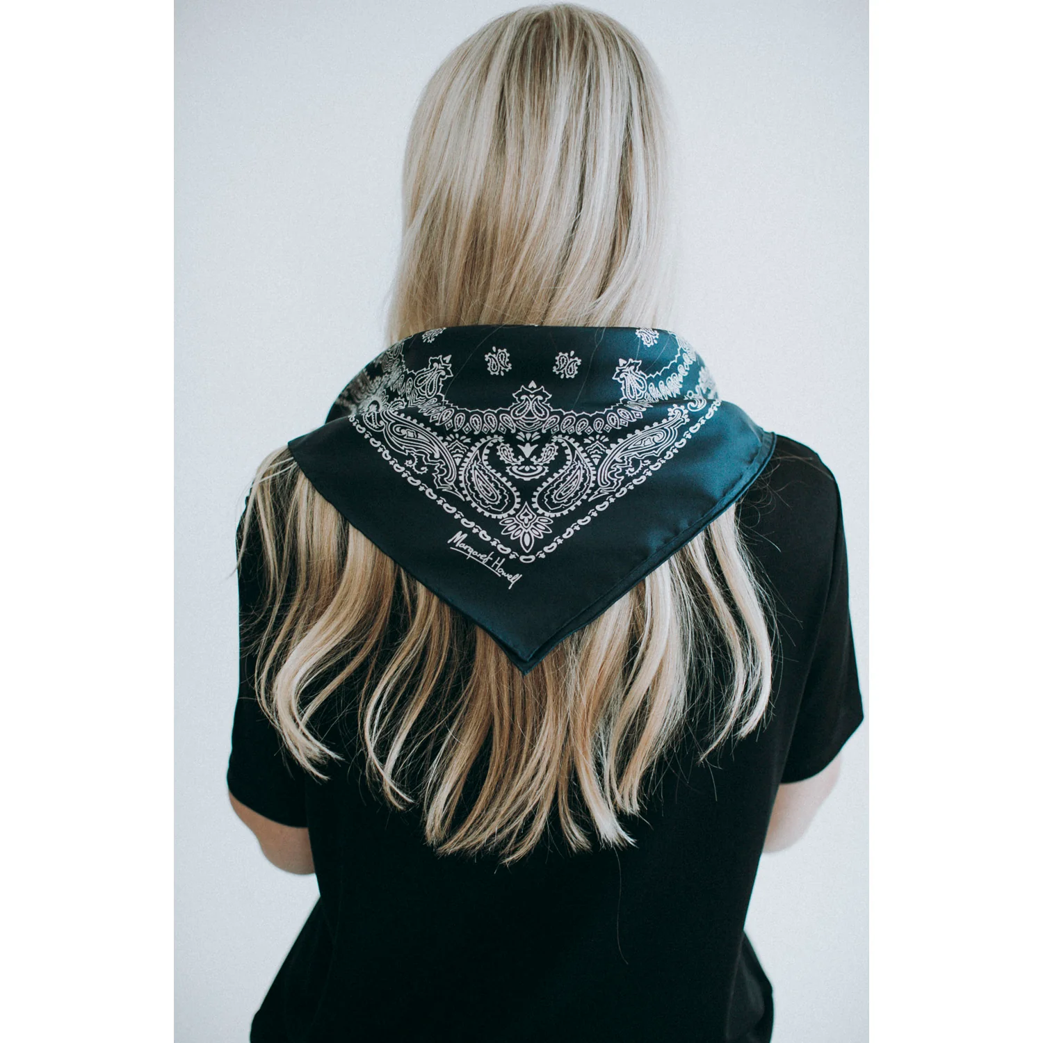 Margaret Howell Paisley Bandana in Navy/Stone Silk - Image 5
