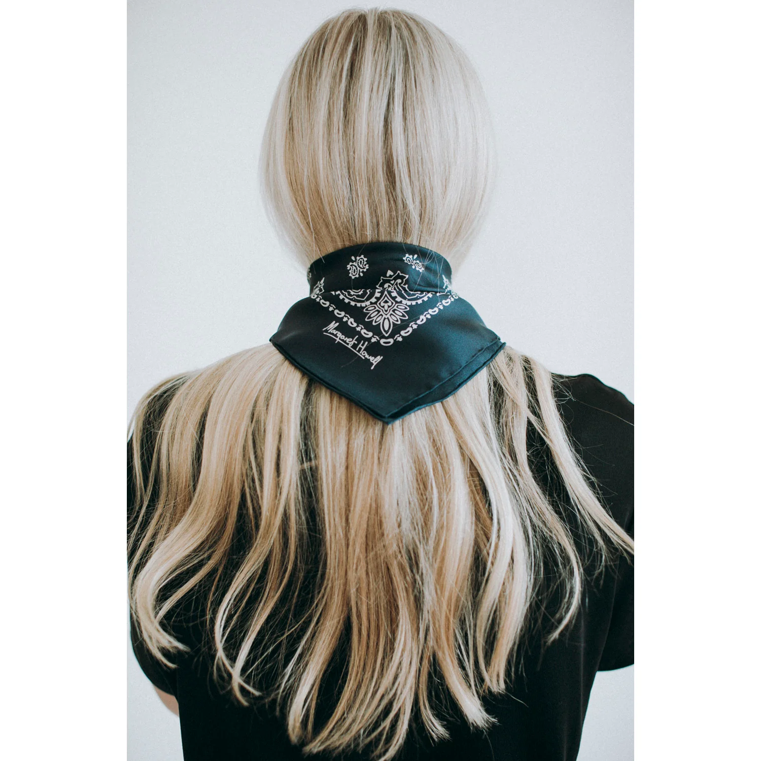 Margaret Howell Paisley Bandana in Navy/Stone Silk - Image 6