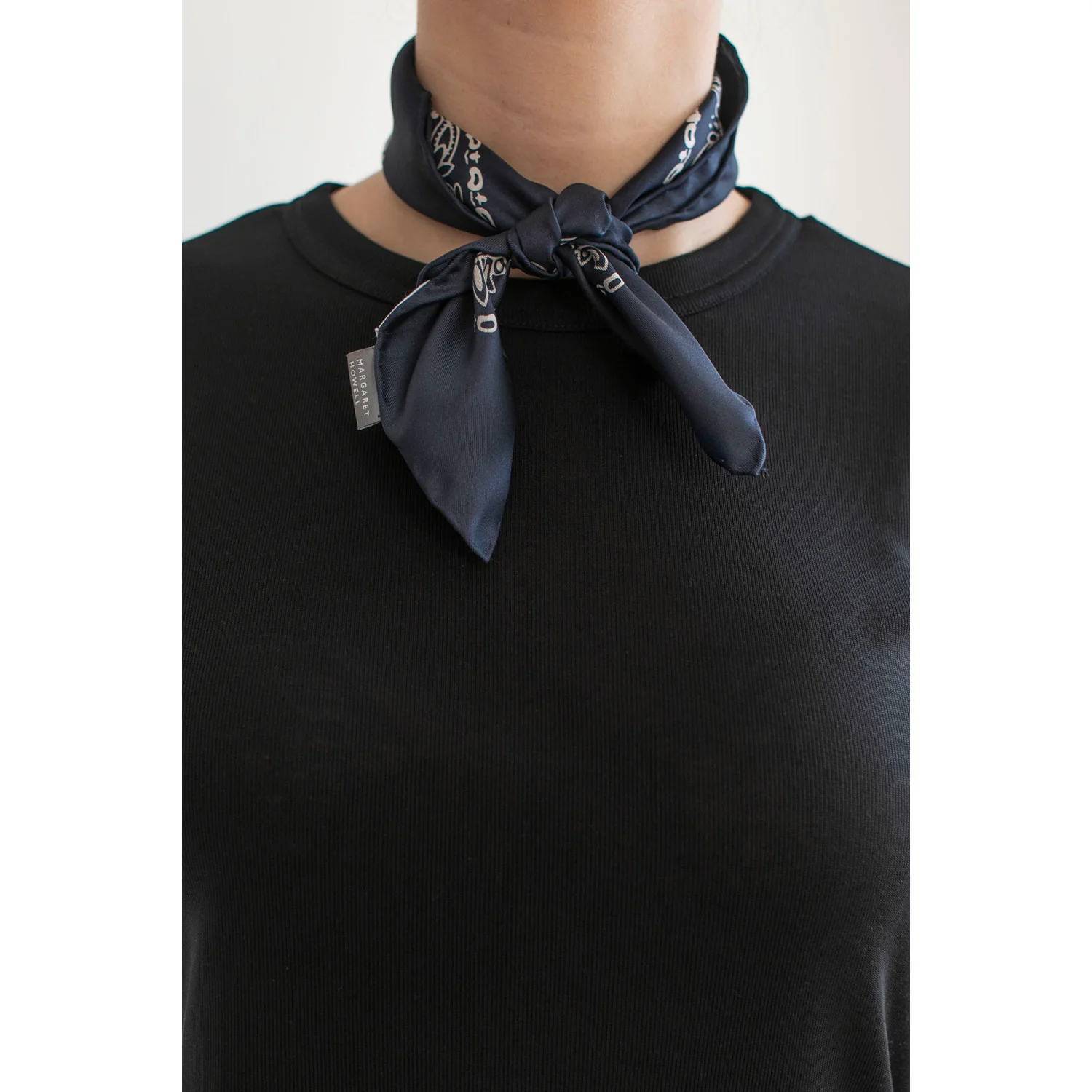 Margaret Howell Paisley Bandana in Navy/Stone Silk - Image 8