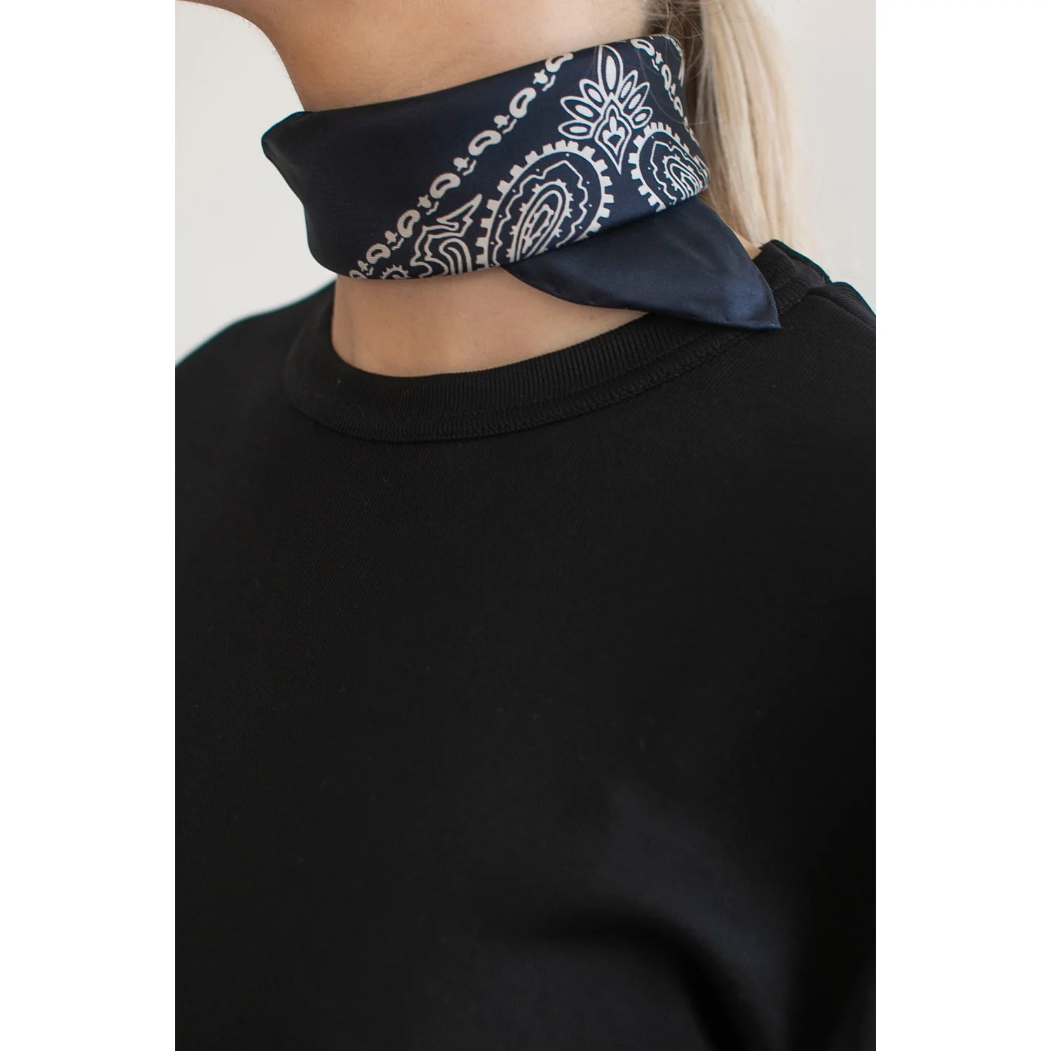 Margaret Howell Paisley Bandana in Navy/Stone Silk - Image 9