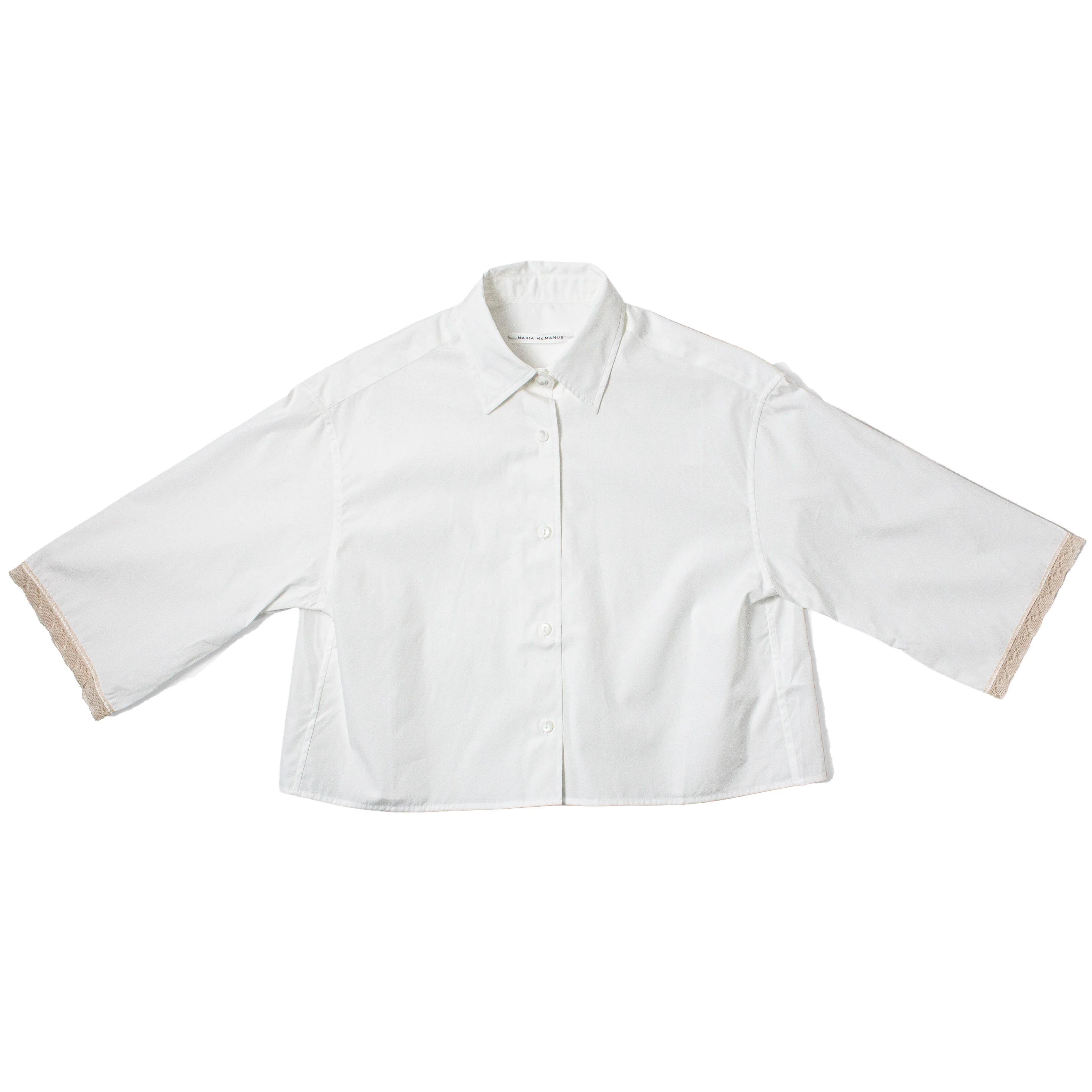 Maria McManus Cropped Lace Short Sleeve Shirt in White - Image 2