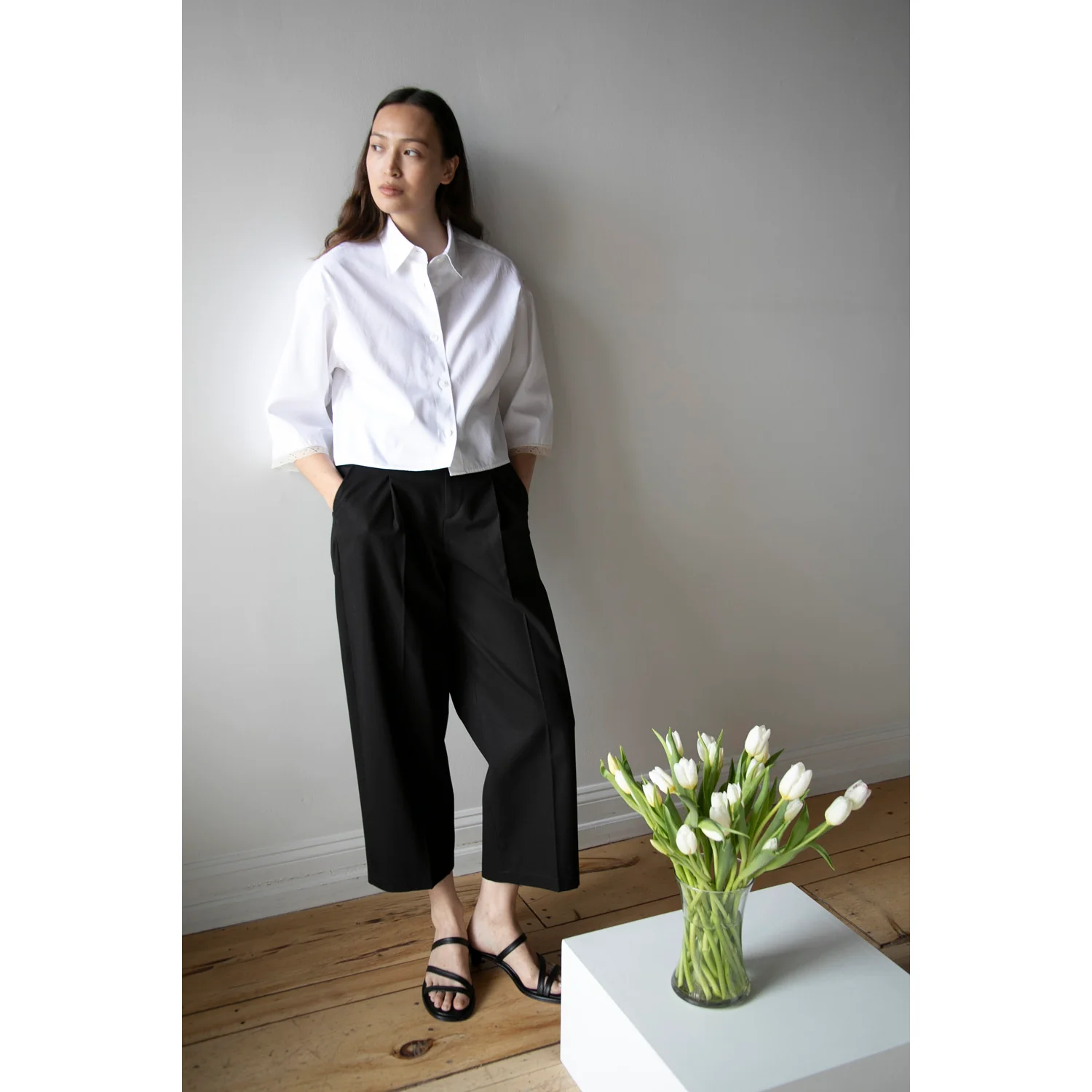 Maria McManus Cropped Lace Short Sleeve Shirt in White - Image 6