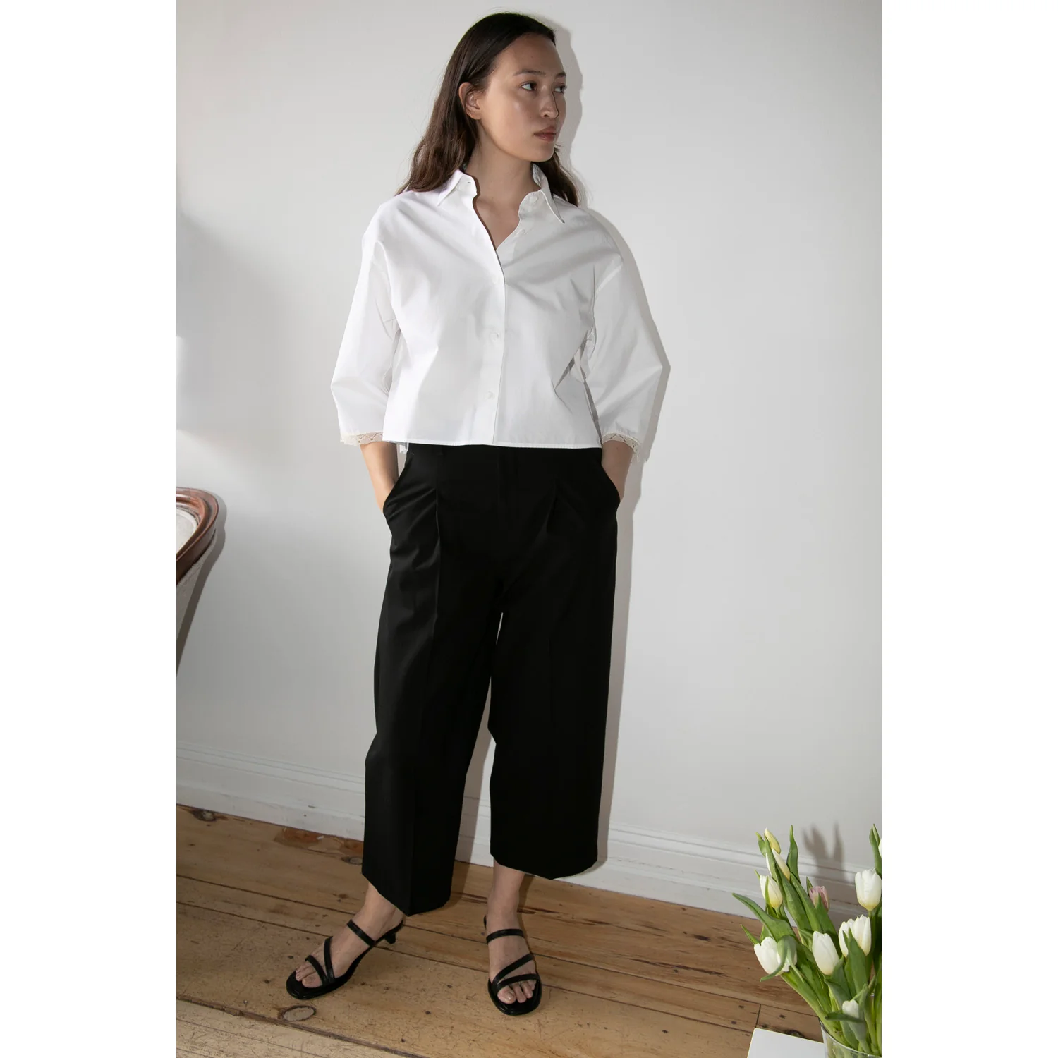Maria McManus Cropped Lace Short Sleeve Shirt in White - Image 7