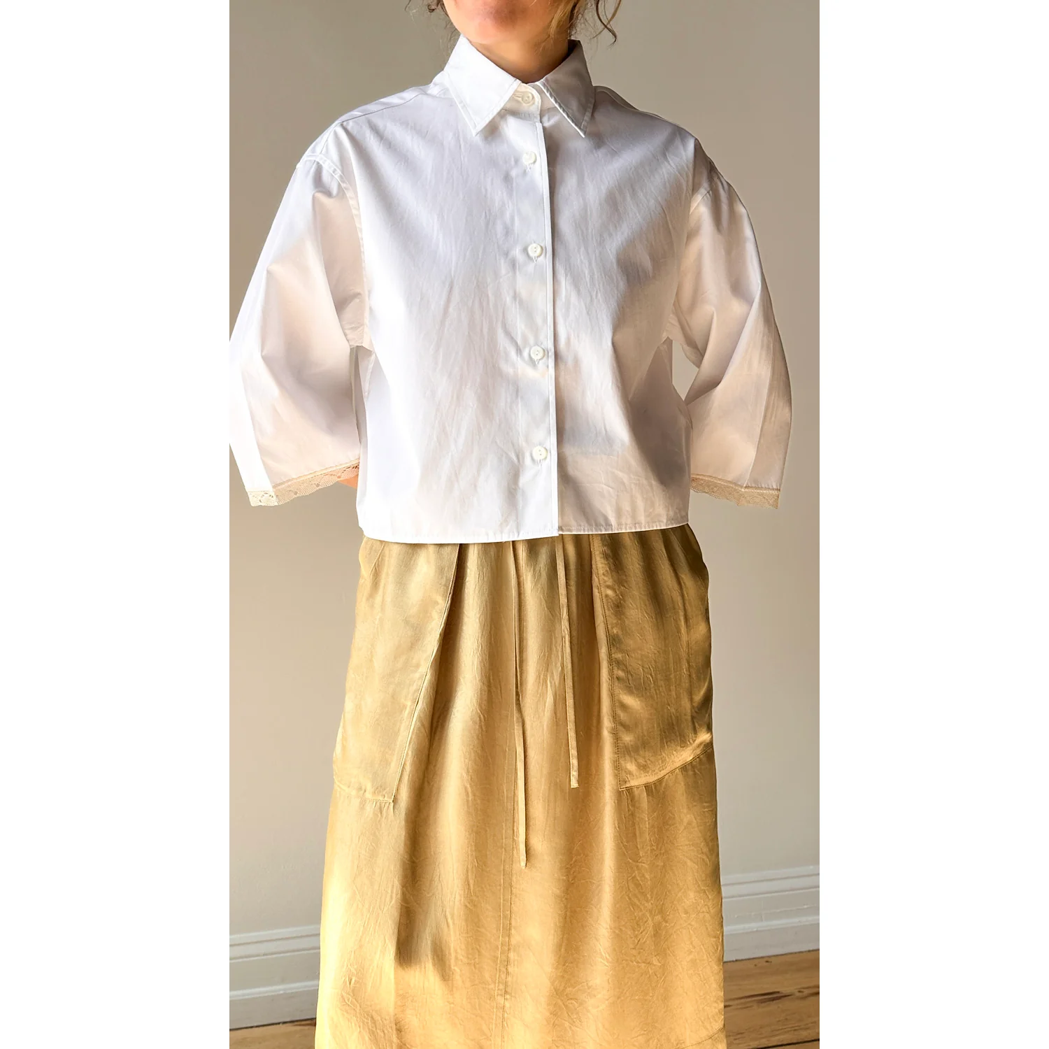 Maria McManus Cropped Lace Short Sleeve Shirt in White - Image 8