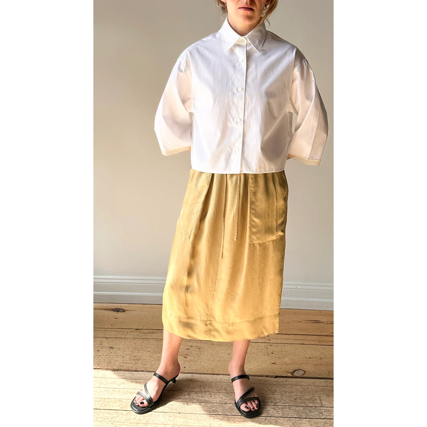 Maria McManus Cropped Lace Short Sleeve Shirt in White - Image 9