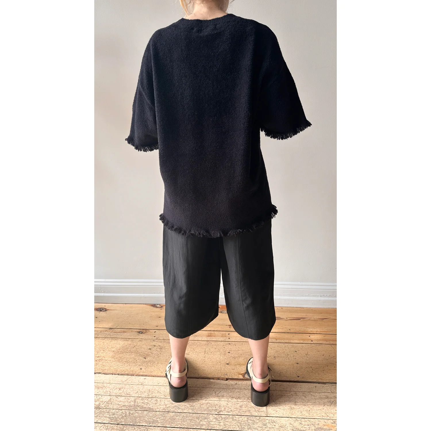 Maria McManus Drop Shoulder Fray Crew in Black - Image 10