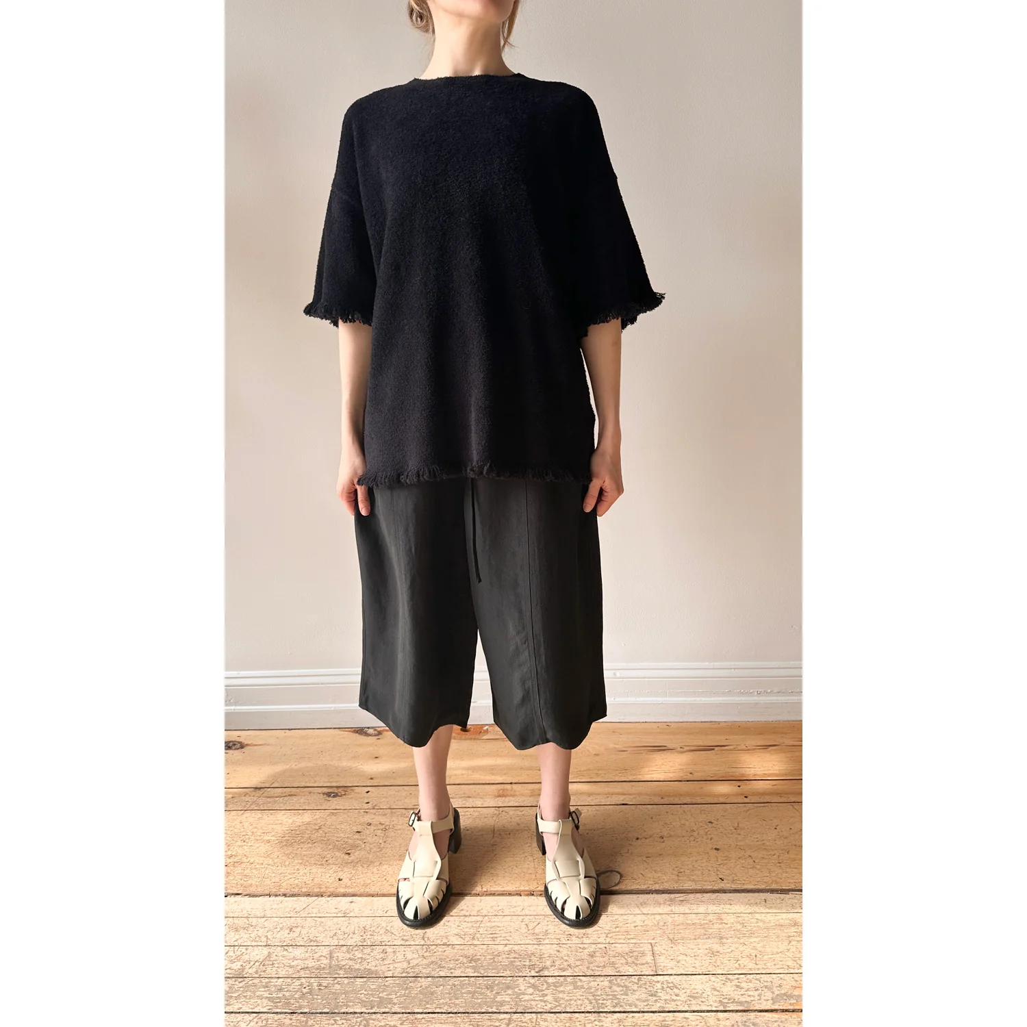 Maria McManus Drop Shoulder Fray Crew in Black - Image 11