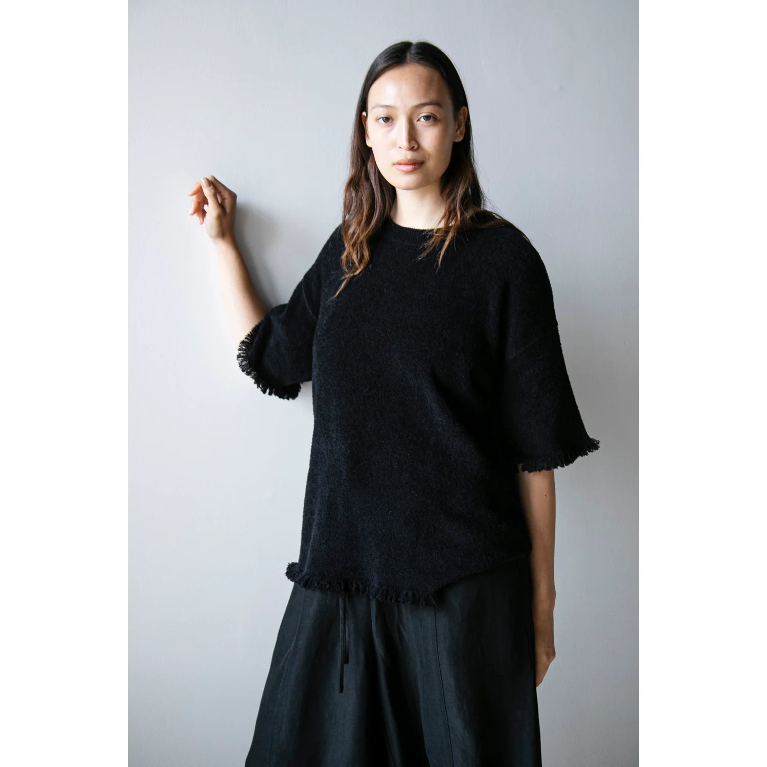 Maria McManus Drop Shoulder Fray Crew in Black - Image 5