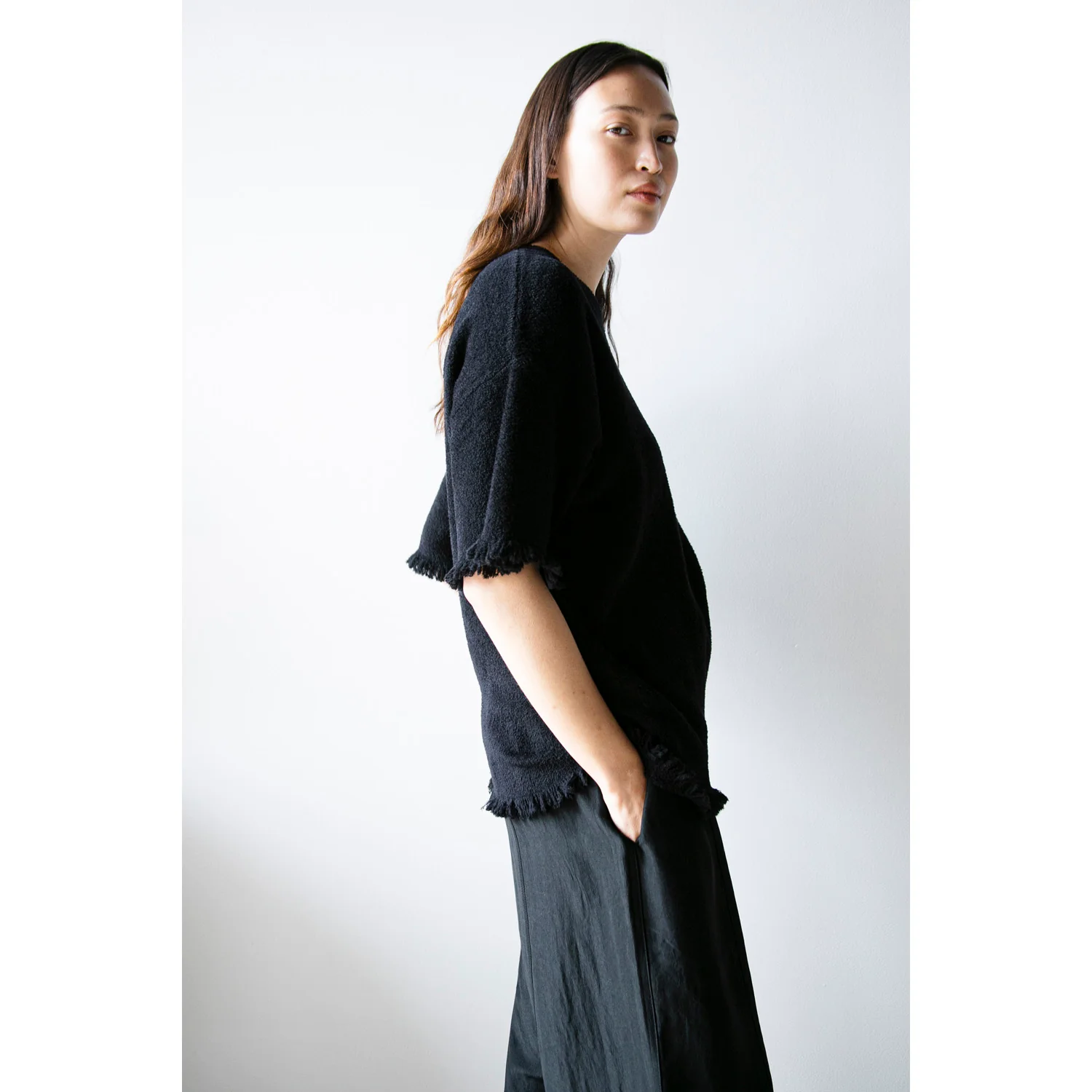 Maria McManus Drop Shoulder Fray Crew in Black - Image 6