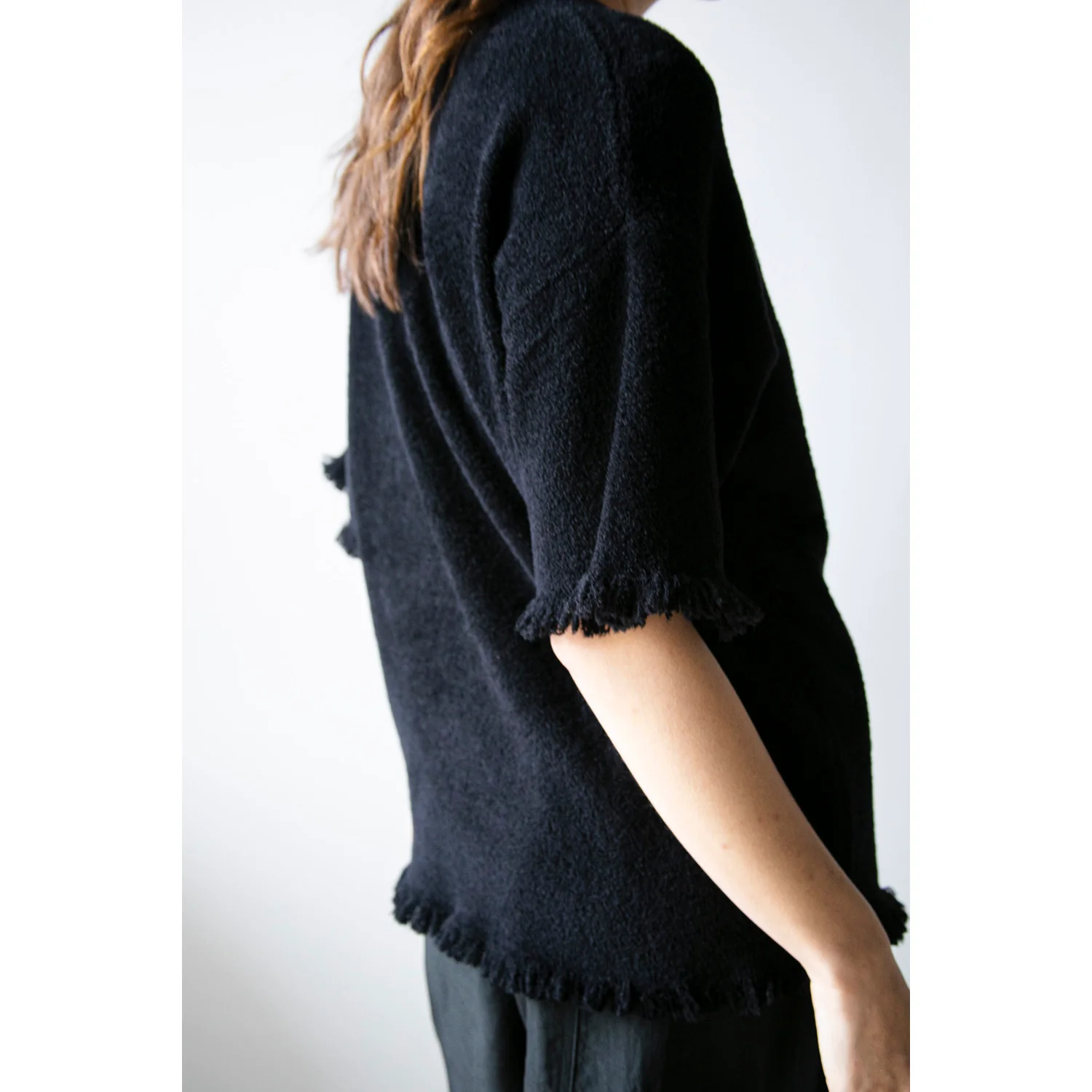 Maria McManus Drop Shoulder Fray Crew in Black - Image 7