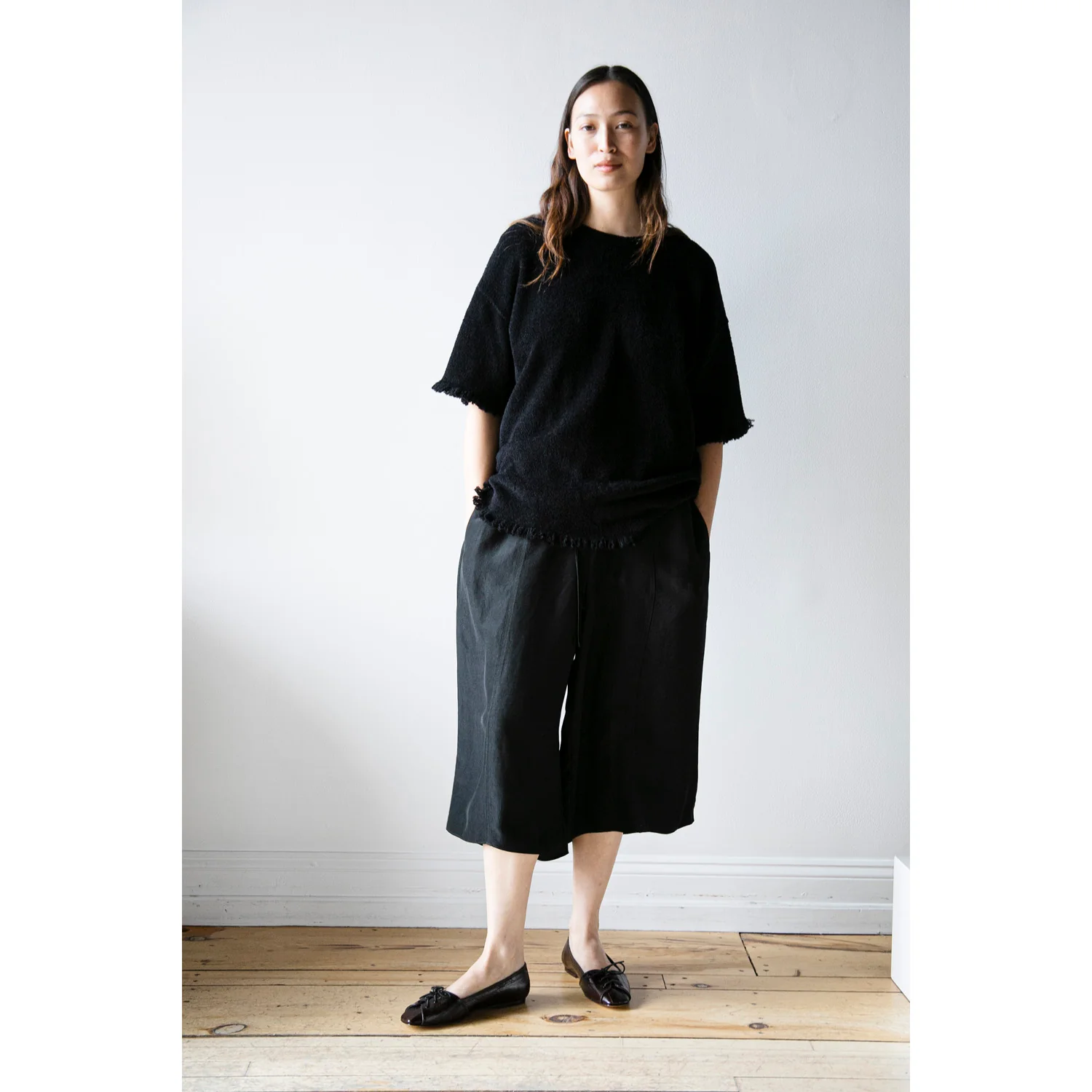 Maria McManus Drop Shoulder Fray Crew in Black - Image 9