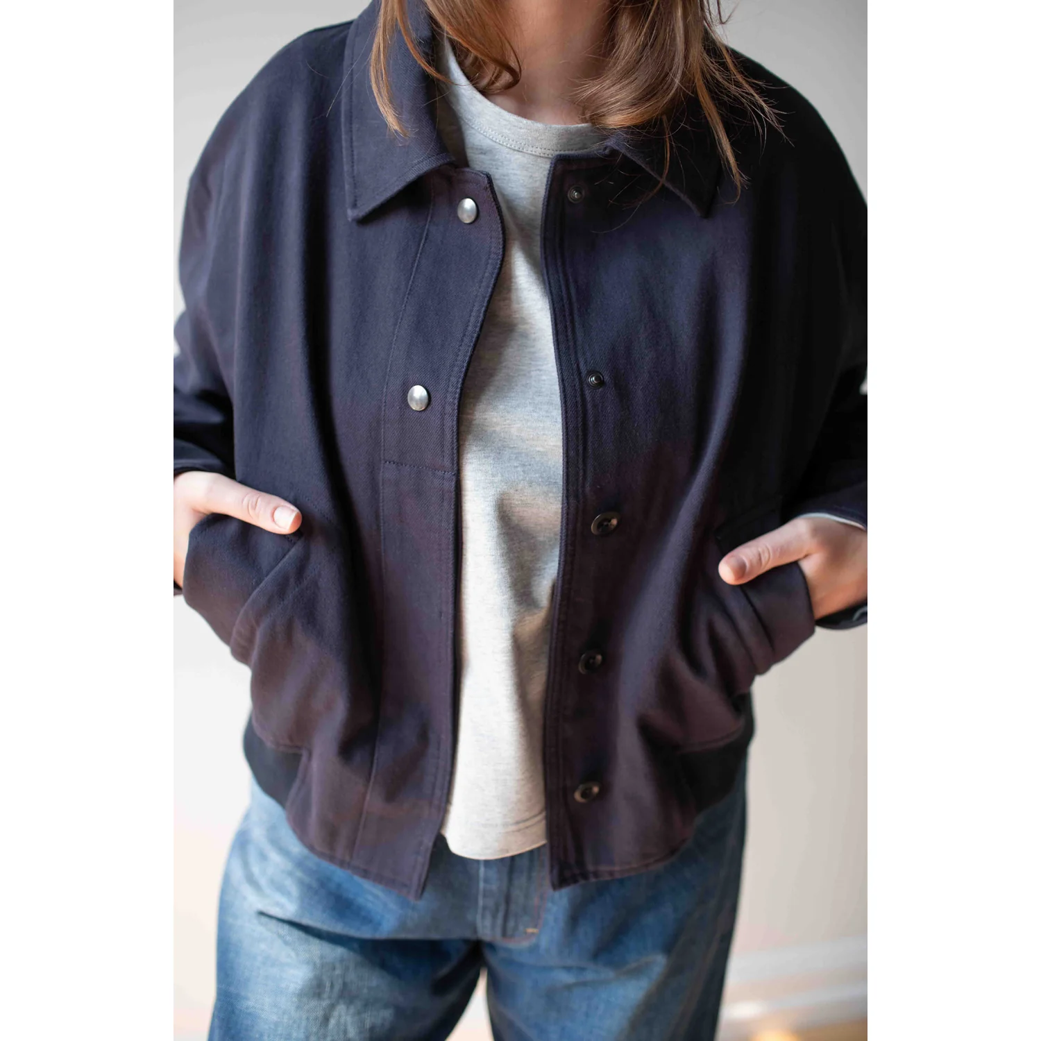 MHL. Cropped Bomber Jacket in Ink Worn Cotton Drill - Image 4
