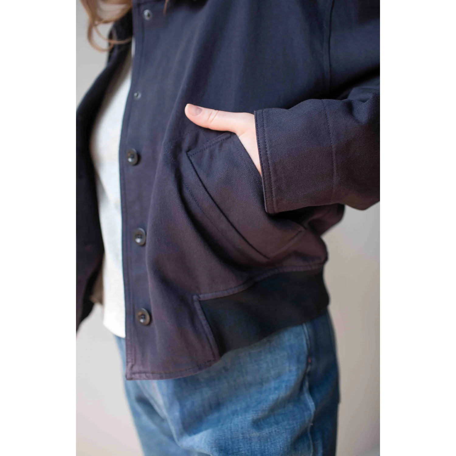 MHL. Cropped Bomber Jacket in Ink Worn Cotton Drill - Image 5