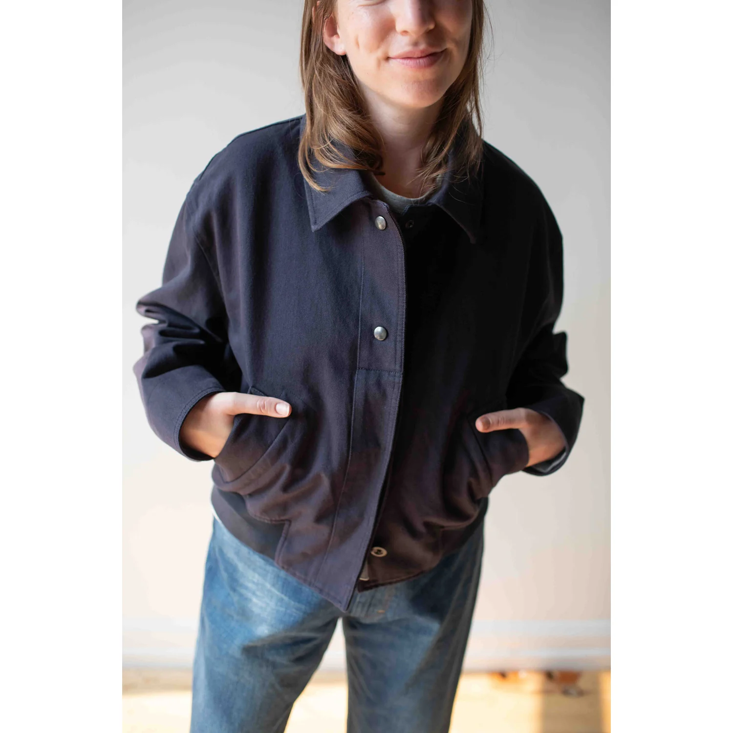 MHL. Cropped Bomber Jacket in Ink Worn Cotton Drill - Image 6